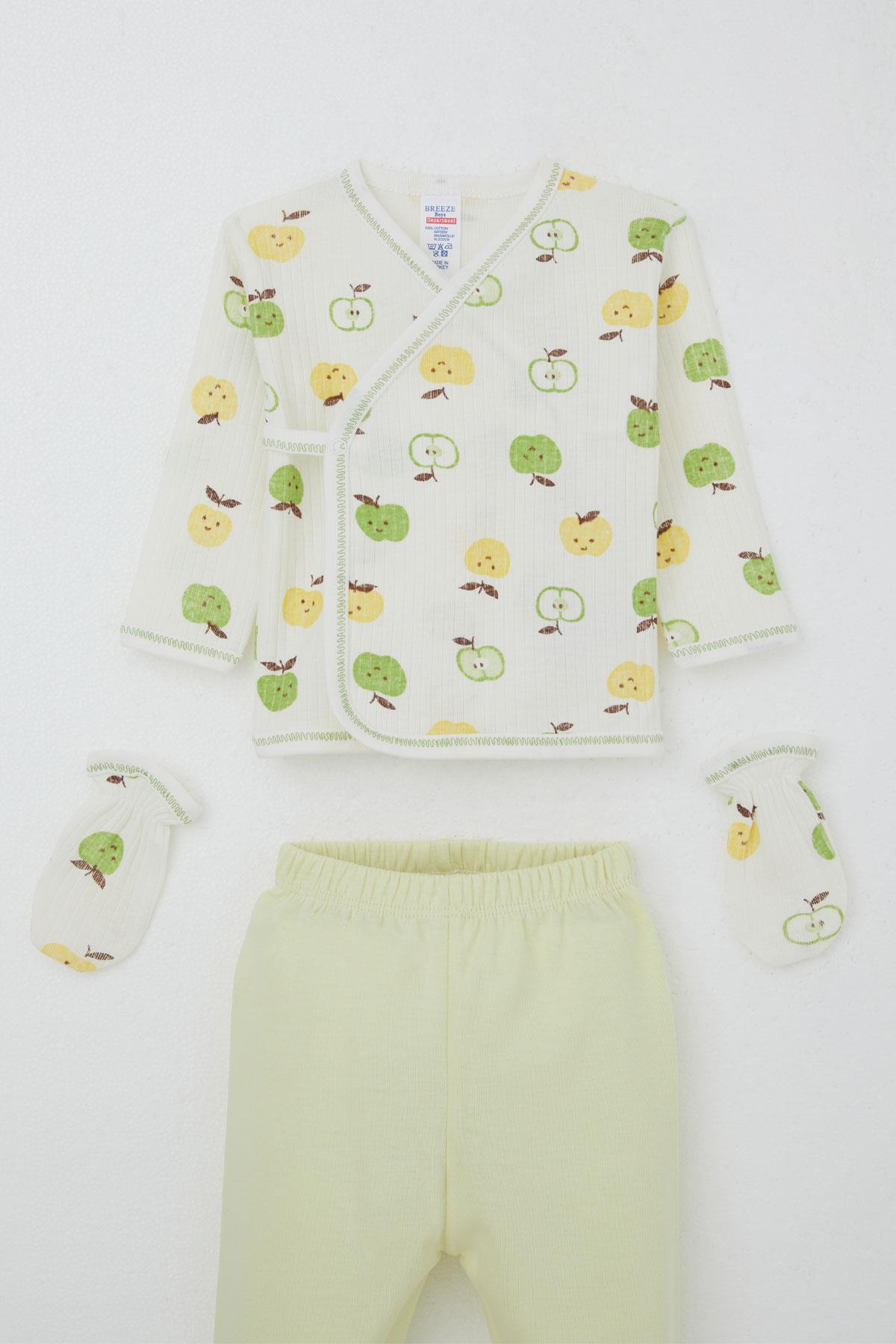 Breeze Erkek Bebek Hastane Çıkışı 5 li Sevimli Minik Elma Desenli Ekru (0-3 Ay)