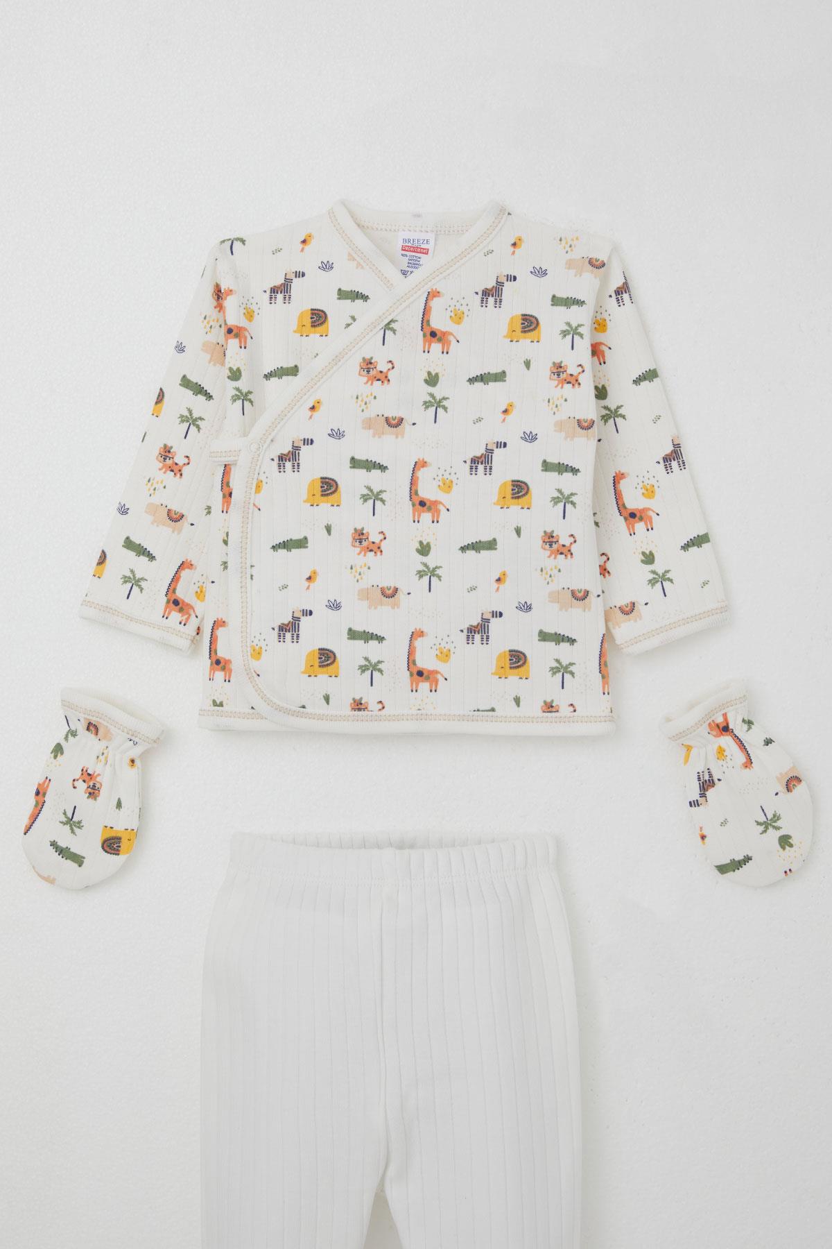 Breeze Erkek Bebek Hastane Çıkışı 5 li Bebek Hayvanat Bahçesi Ekru (0-3 Ay)