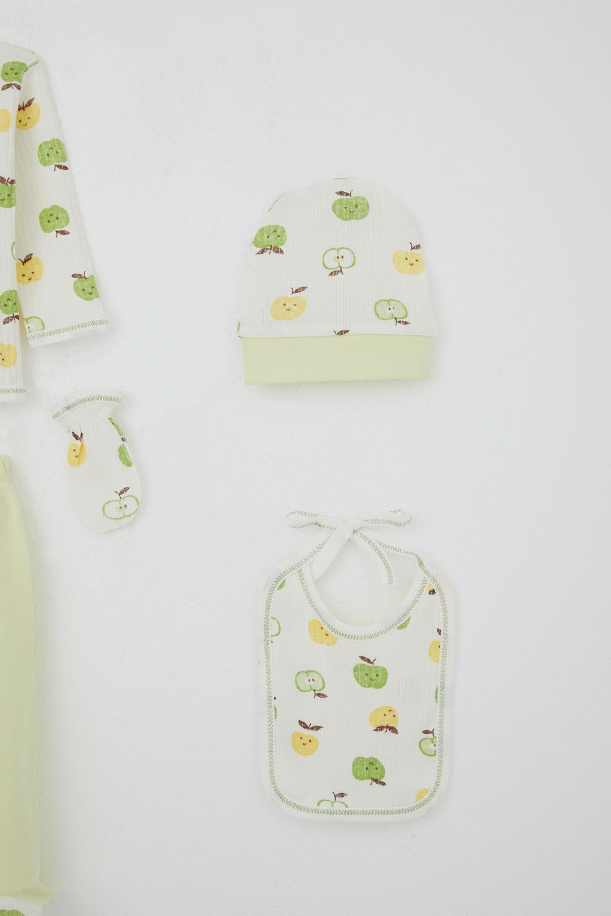 Breeze Erkek Bebek Hastane Çıkışı 5 li Sevimli Minik Elma Desenli Ekru (0-3 Ay)
