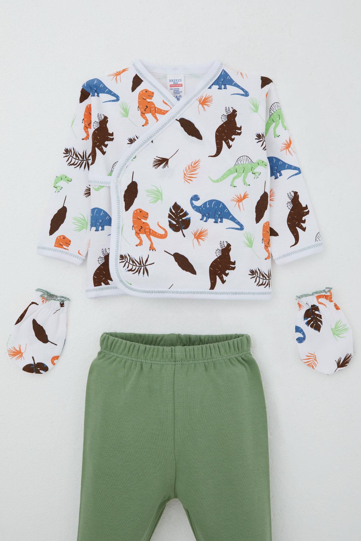 Breeze Erkek Bebek Hastane Çıkışı 5 li Dinozor Krallığı Beyaz (0-3 Ay)