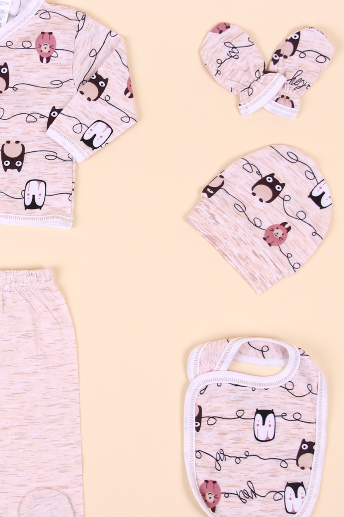 Breeze Erkek Bebek Hastane Çıkışı 5 li Baykuş Desenli Kahverengi (0-3 Ay-)