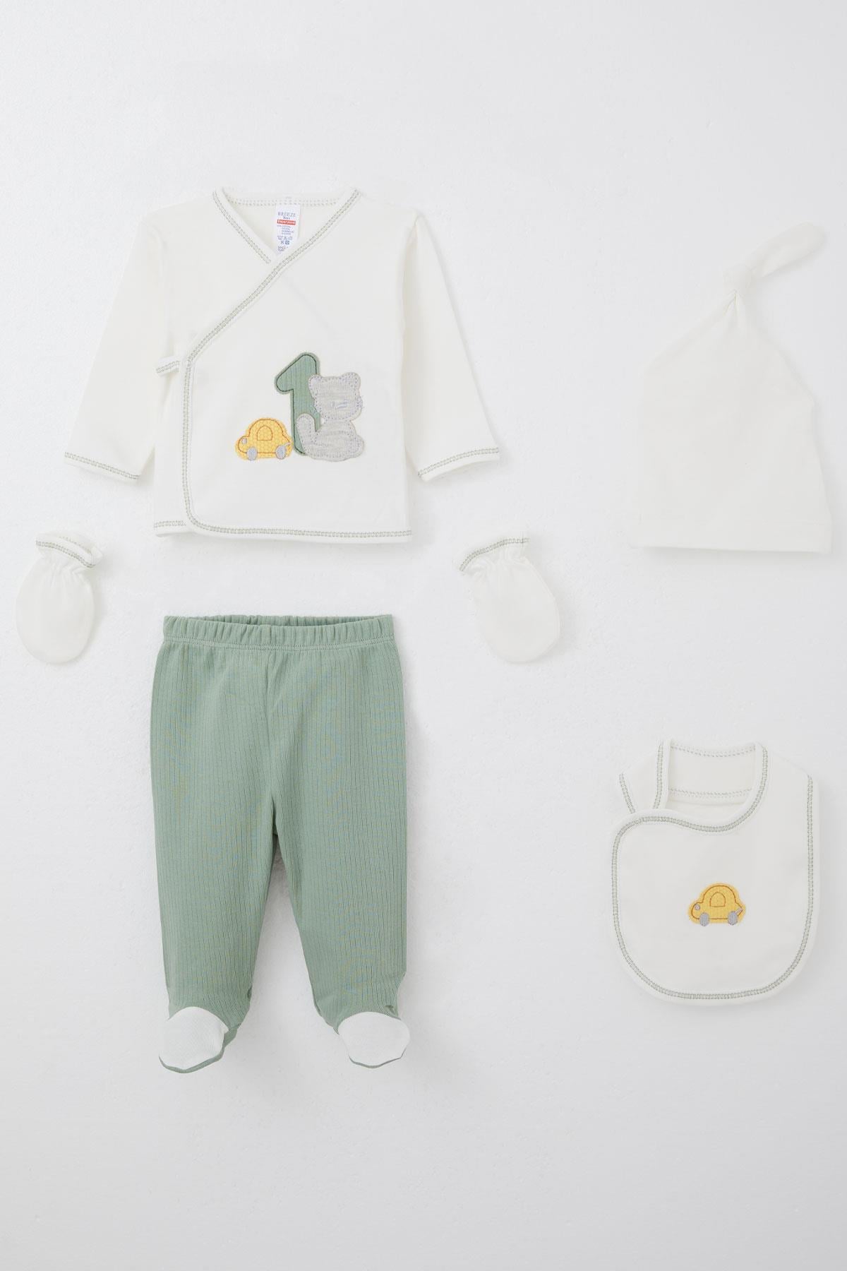 Breeze Erkek Bebek Hastane Çıkışı 5 li Patinin Araba Macerası Ekru (0-3 Ay)