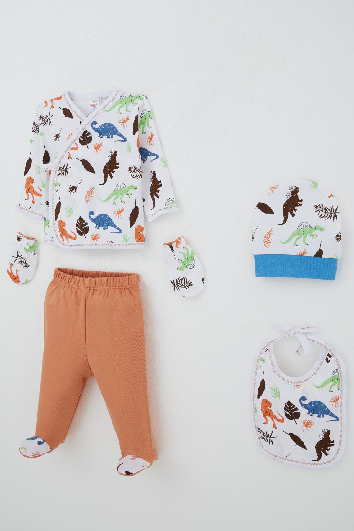 Breeze Erkek Bebek Hastane Çıkışı 5 li Dinozor Krallığı Beyaz (0-3 Ay)