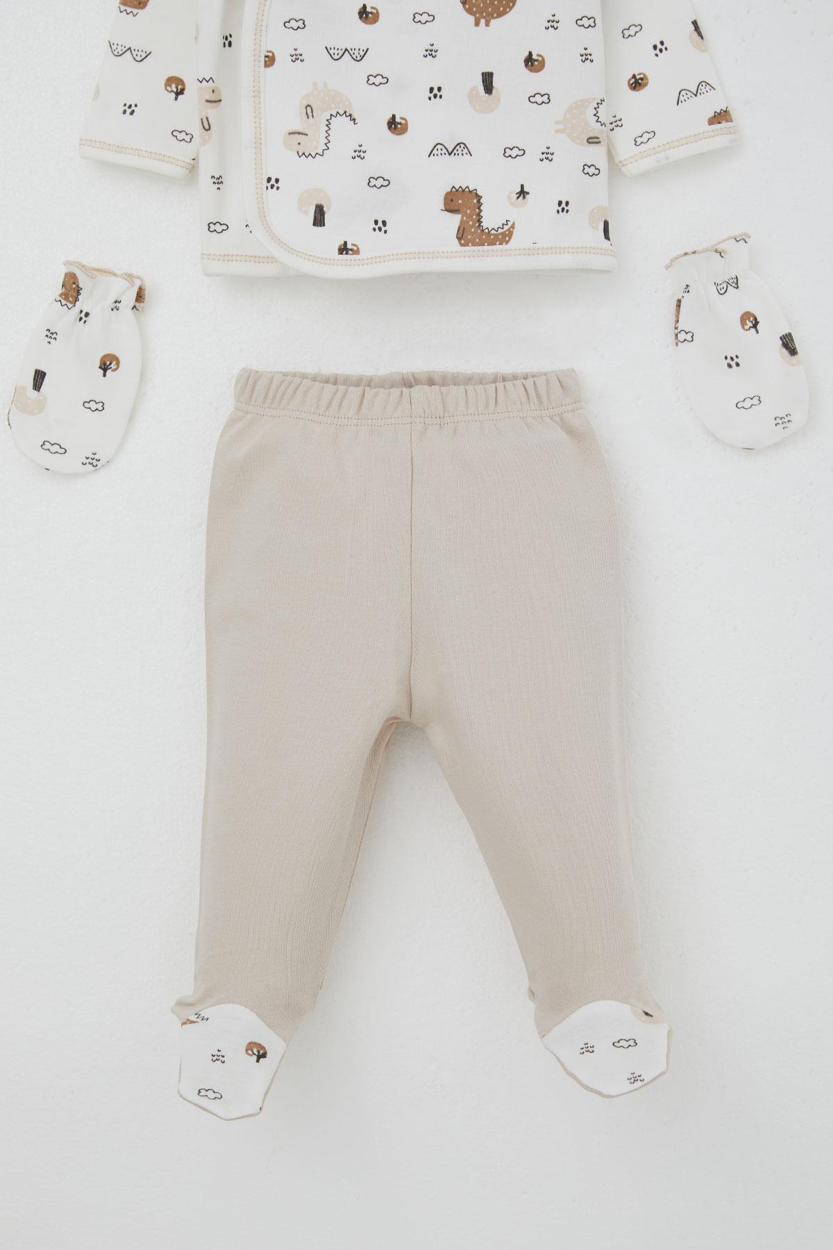 Breeze Erkek Bebek Hastane Çıkışı 5 li Doğa Temalı Sevimli Minik Dinozor Desenli Ekru (0-3 Ay)