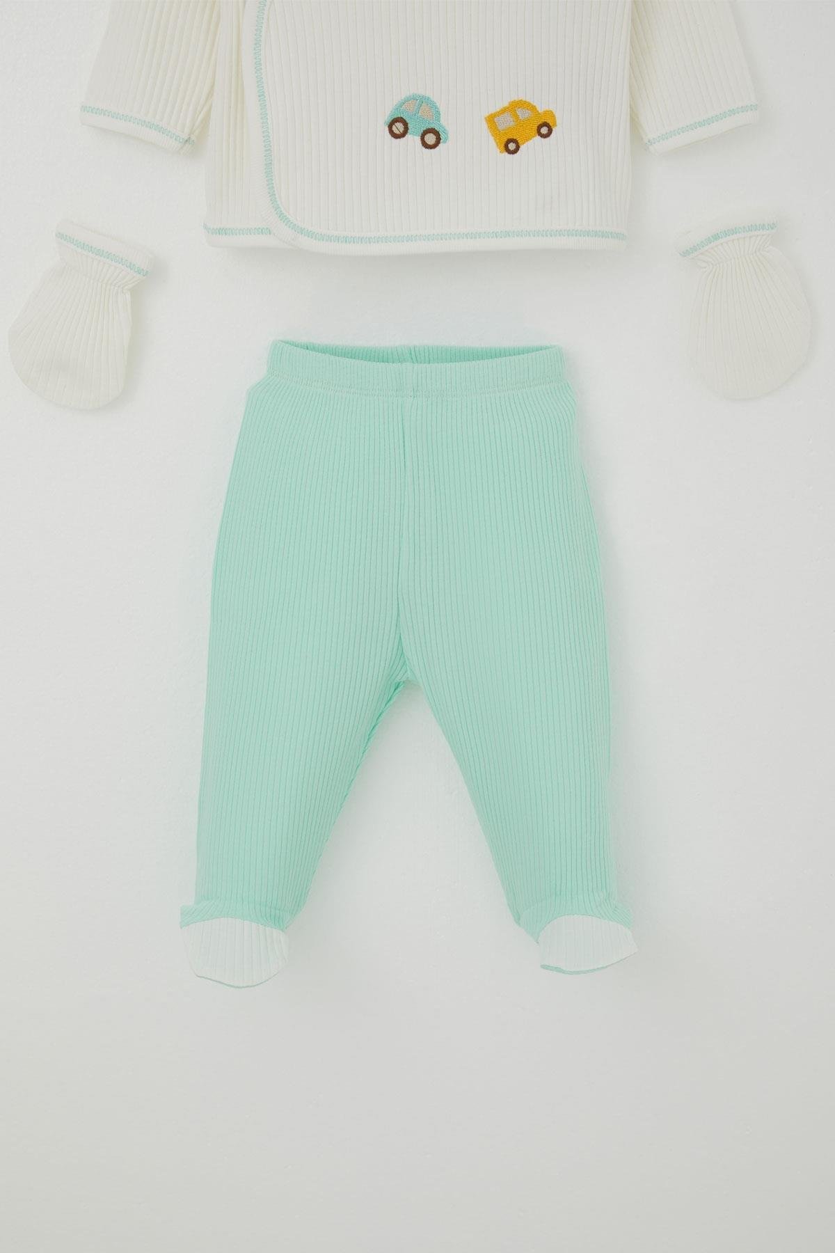 Breeze Erkek Bebek Hastane Çıkışı 5 li Renkli Araba Nakışlı Ekru (0-3 Ay)