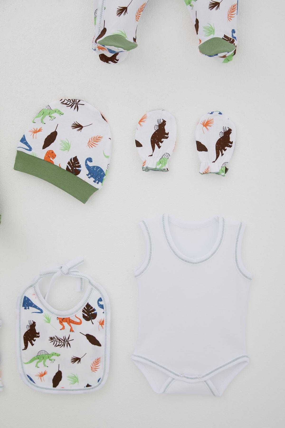 Breeze Erkek Bebek Hastane Çıkışı 8 li Dinozor Krallığı Beyaz (0-3 Ay)