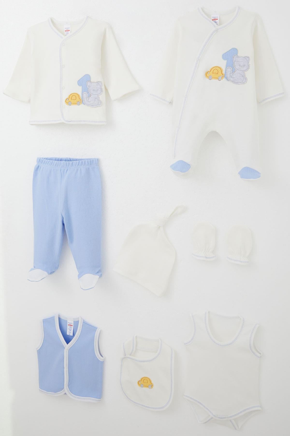 Breeze Erkek Bebek Hastane Çıkışı 8 li Patinin Araba Macerası Beyaz (0-3 Ay)