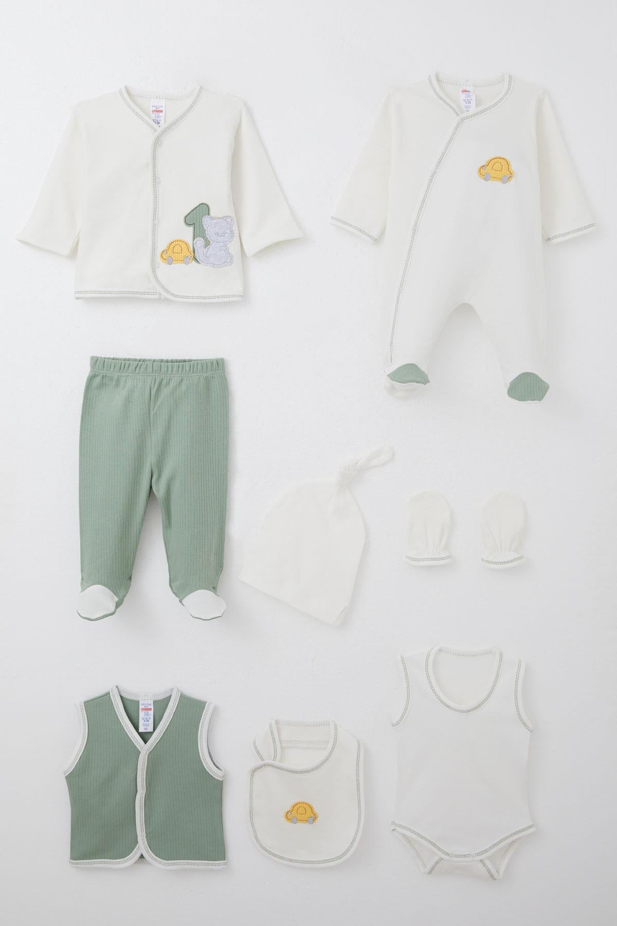 Breeze Erkek Bebek Hastane Çıkışı 8 li Patinin Araba Macerası Ekru (0-3 Ay)