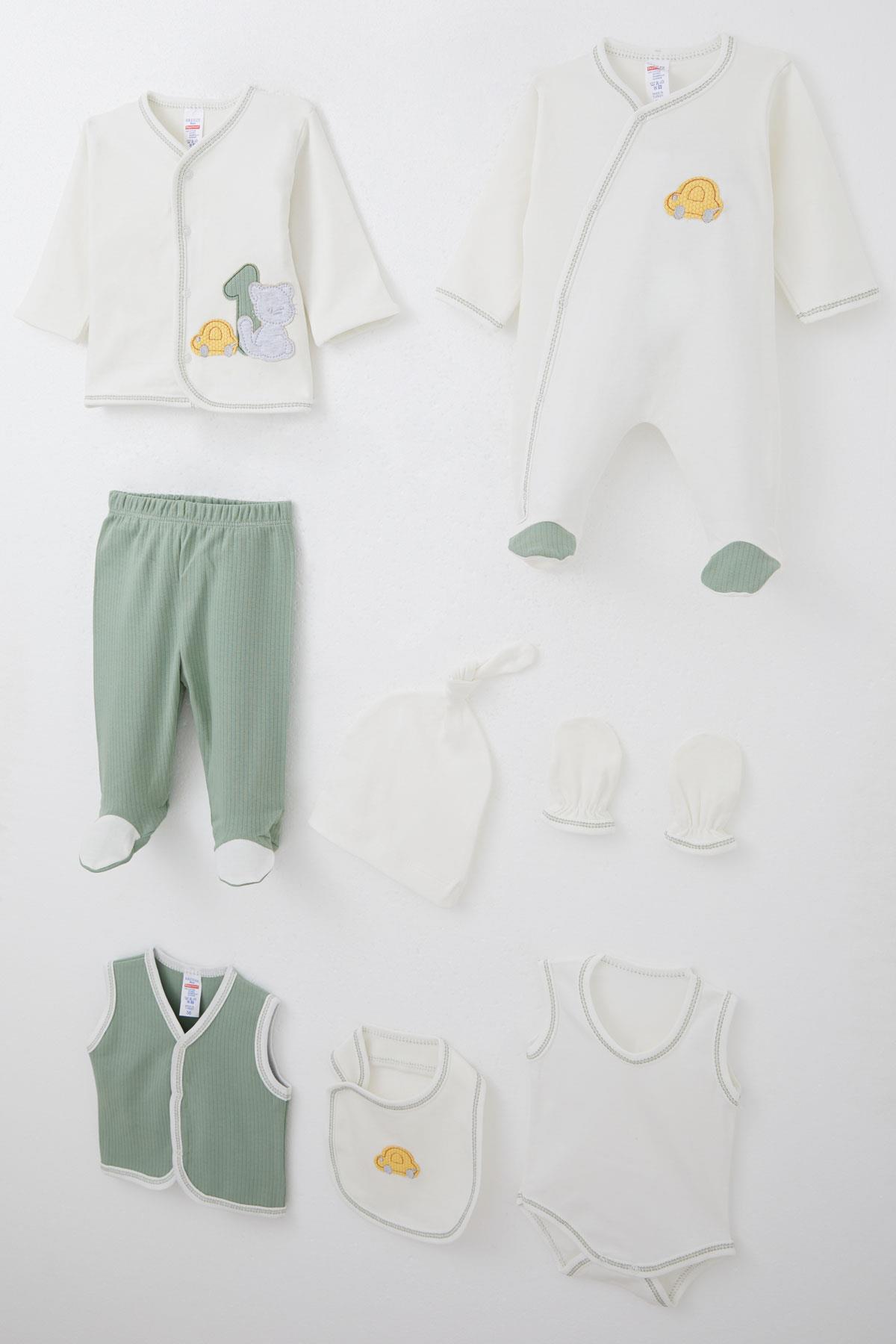 Breeze Erkek Bebek Hastane Çıkışı 8 li Patinin Araba Macerası Ekru (0-3 Ay)