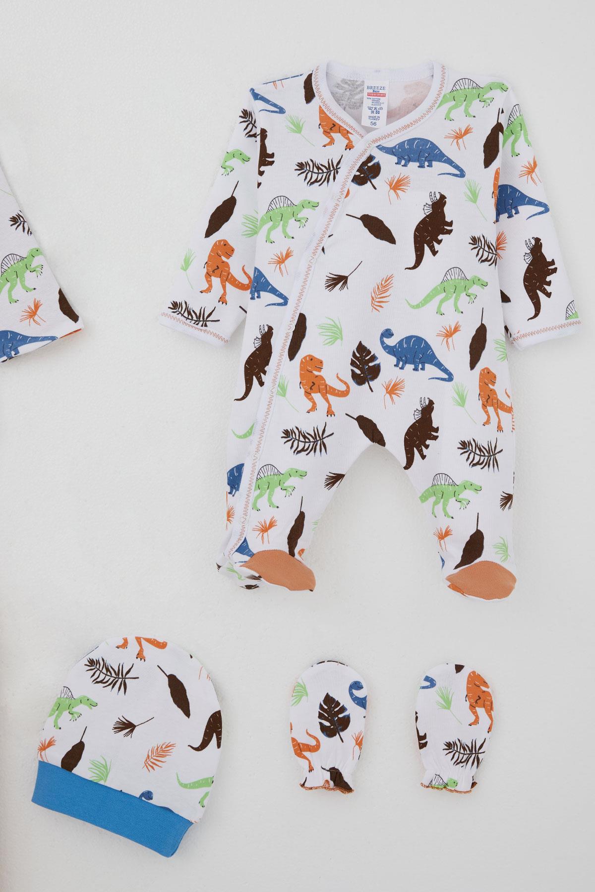 Breeze Erkek Bebek Hastane Çıkışı 8 li Dinozor Krallığı Beyaz (0-3 Ay)