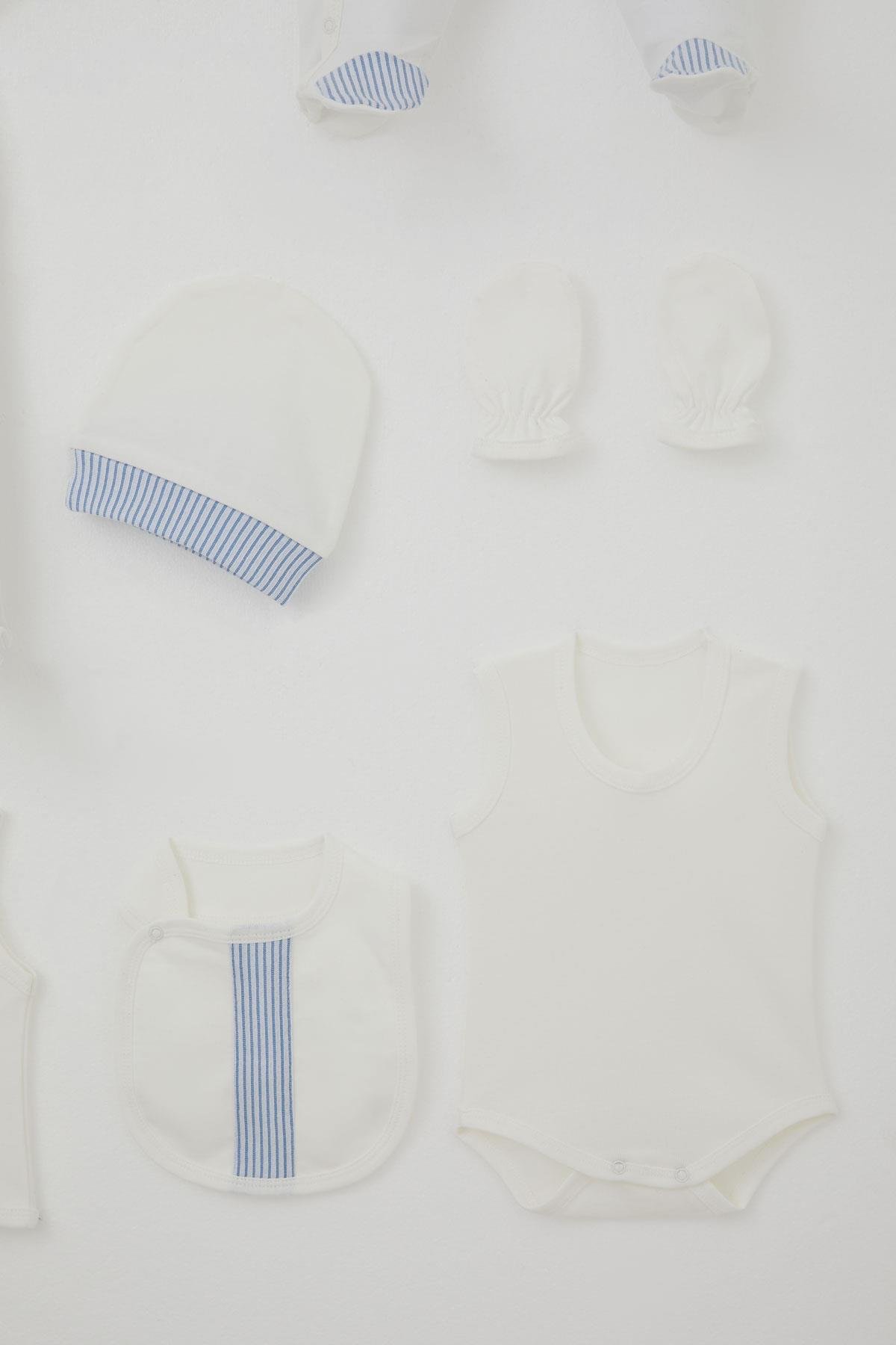 Breeze Erkek Bebek Hastane Çıkışı 8 li Sabit Papyonlu Yelekli Ekru (0-3 Ay)