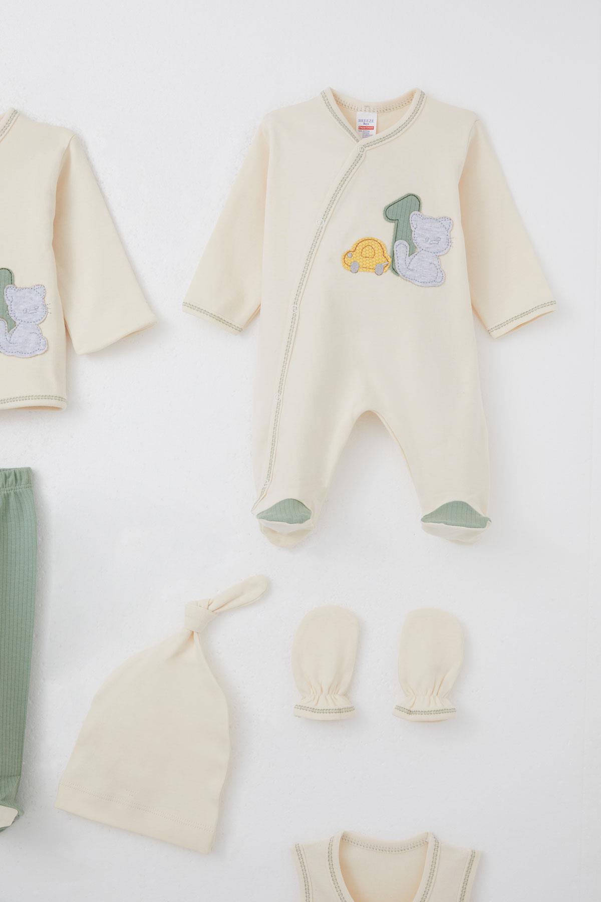 Breeze Erkek Bebek Hastane Çıkışı 8 li Patinin Araba Macerası Krem (0-3 Ay)