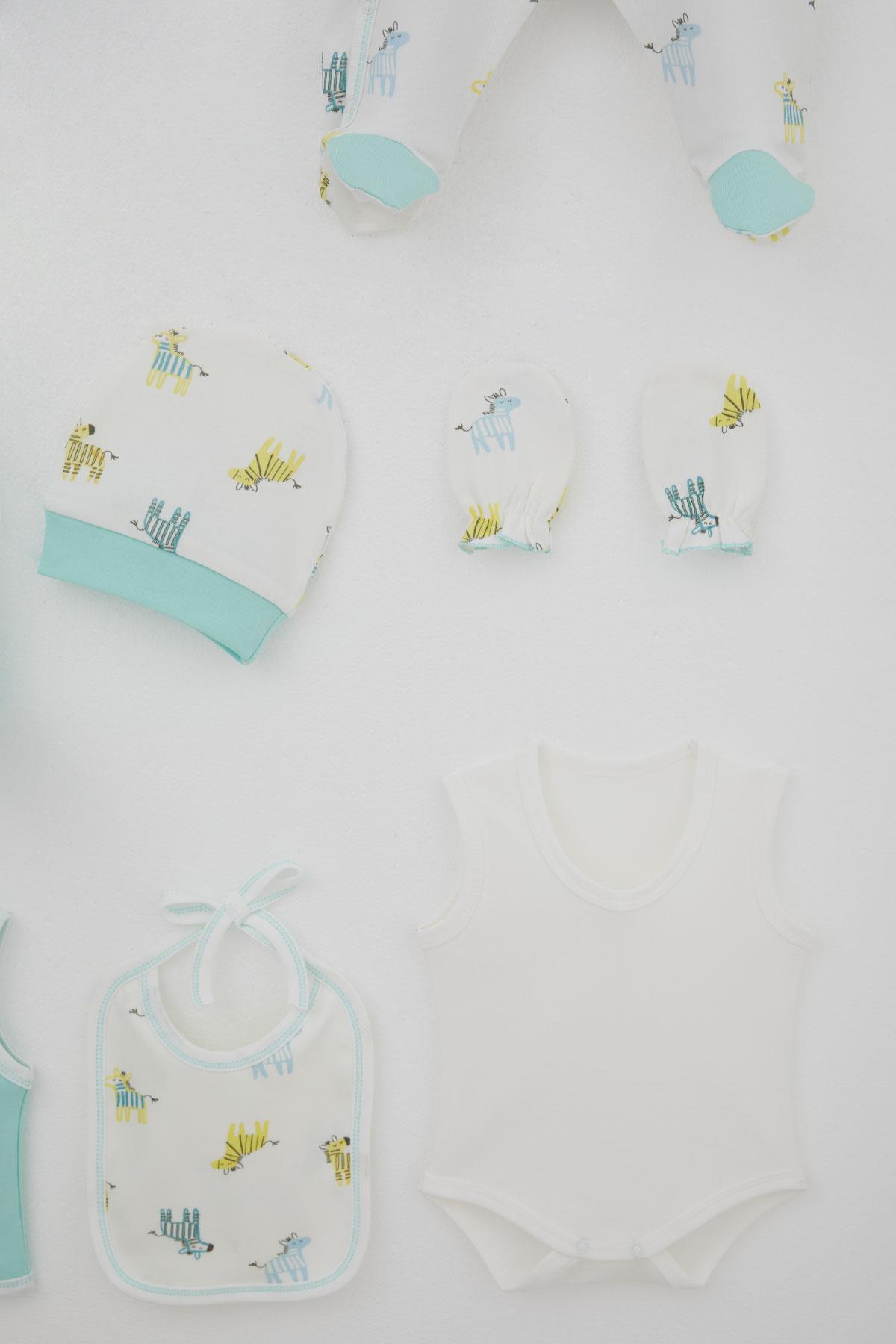 Breeze Erkek Bebek Hastane Çıkışı 8 li Sevimli Yavru Zebra Desenli Ekru (0-3 Ay)