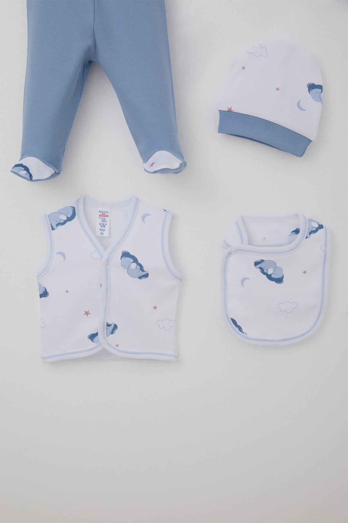 Breeze Erkek Bebek Hastane Çıkışı 8 li Gökyüzü Temalı Sevimli Uykucu Fil Desenli Beyaz (0-3 Ay)