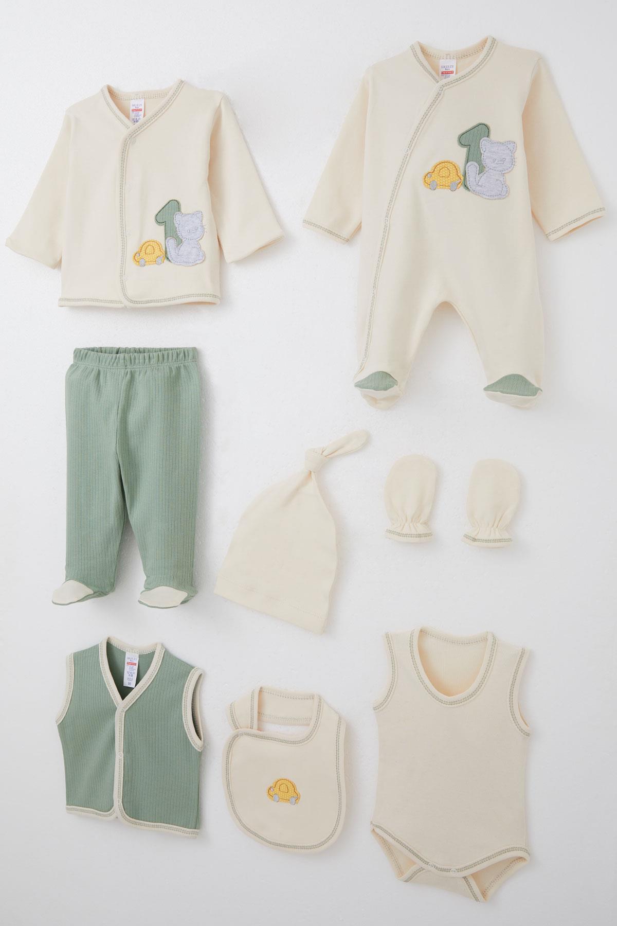 Breeze Erkek Bebek Hastane Çıkışı 8 li Patinin Araba Macerası Krem (0-3 Ay)