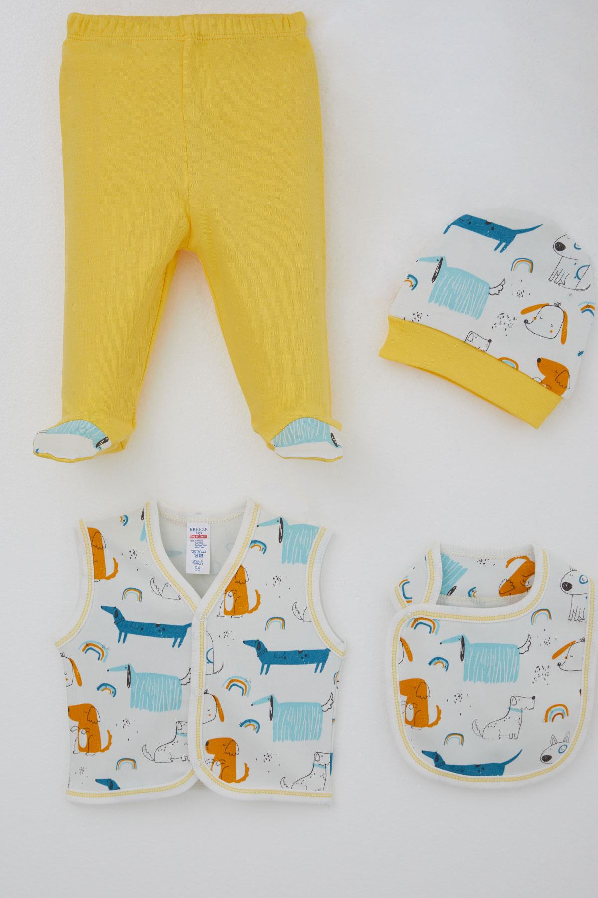 Breeze Erkek Bebek Hastane Çıkışı 8 li Sevimli Köpekçikler Desenli Ekru (0-3 Ay)