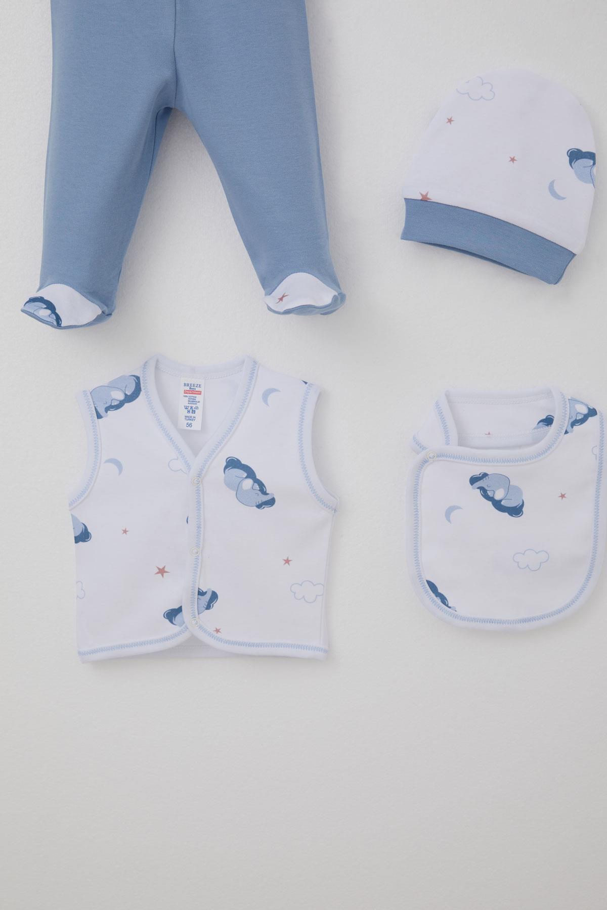 Breeze Erkek Bebek Hastane Çıkışı 8 li Gökyüzü Temalı Sevimli Uykucu Fil Desenli Beyaz (0-3 Ay)