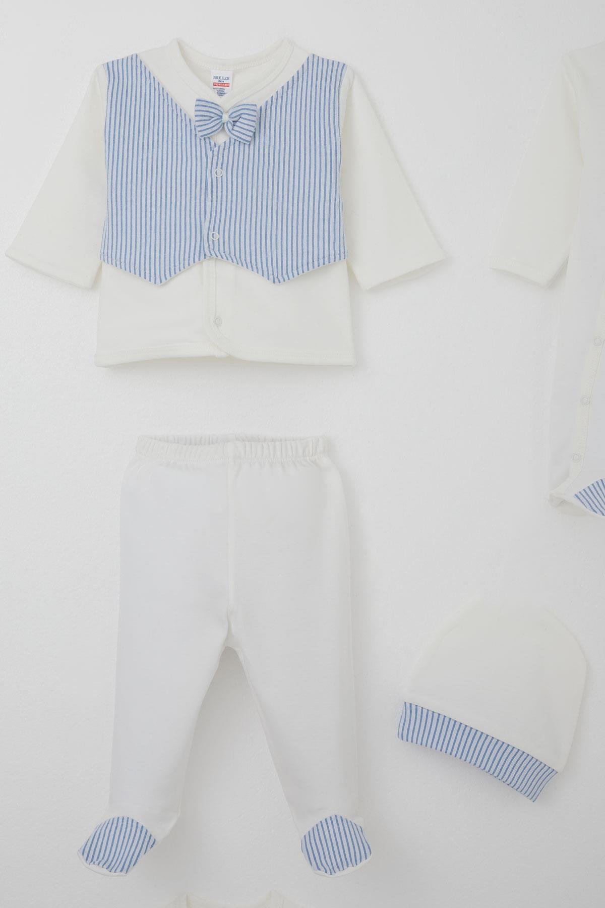 Breeze Erkek Bebek Hastane Çıkışı 8 li Sabit Papyonlu Yelekli Ekru (0-3 Ay)