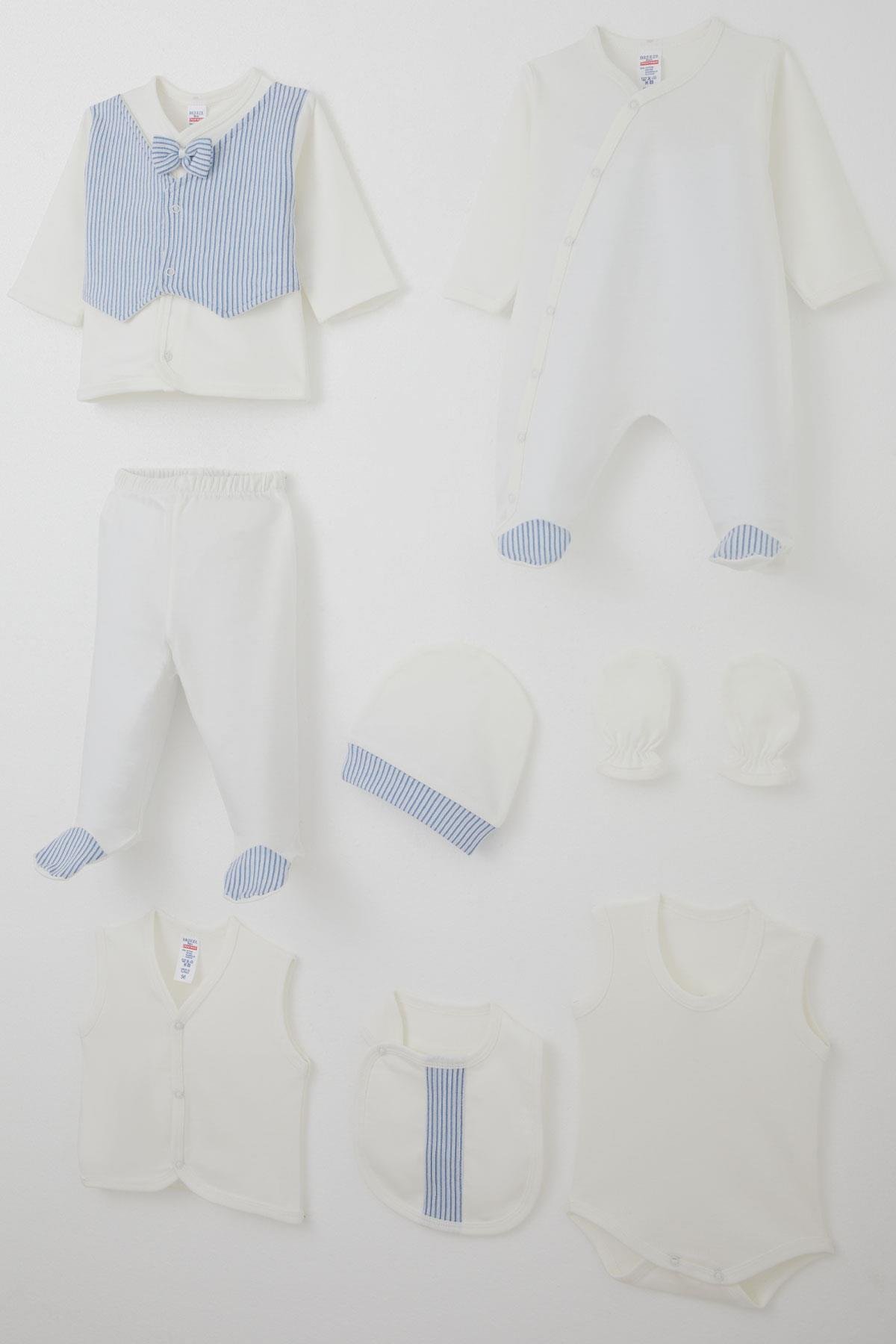 Breeze Erkek Bebek Hastane Çıkışı 8 li Sabit Papyonlu Yelekli Ekru (0-3 Ay)