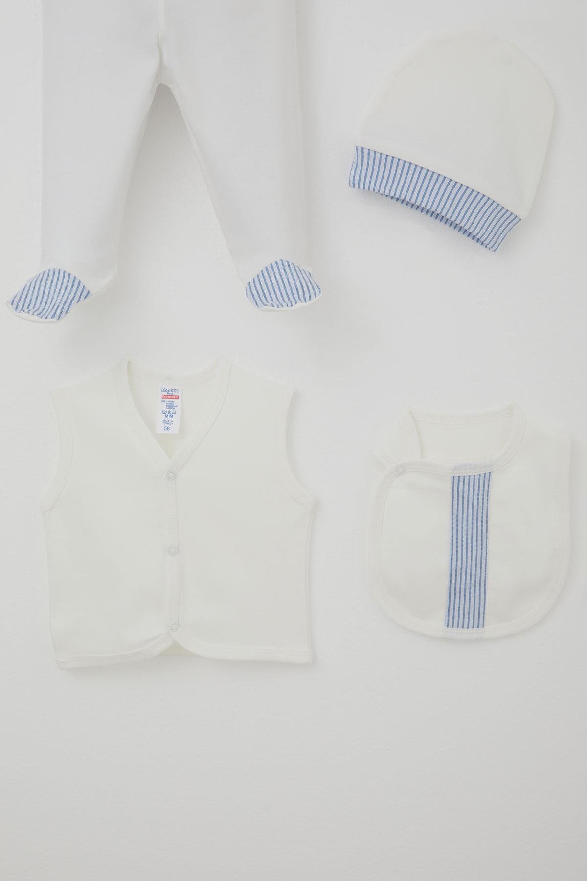 Breeze Erkek Bebek Hastane Çıkışı 8 li Sabit Papyonlu Yelekli Ekru (0-3 Ay)