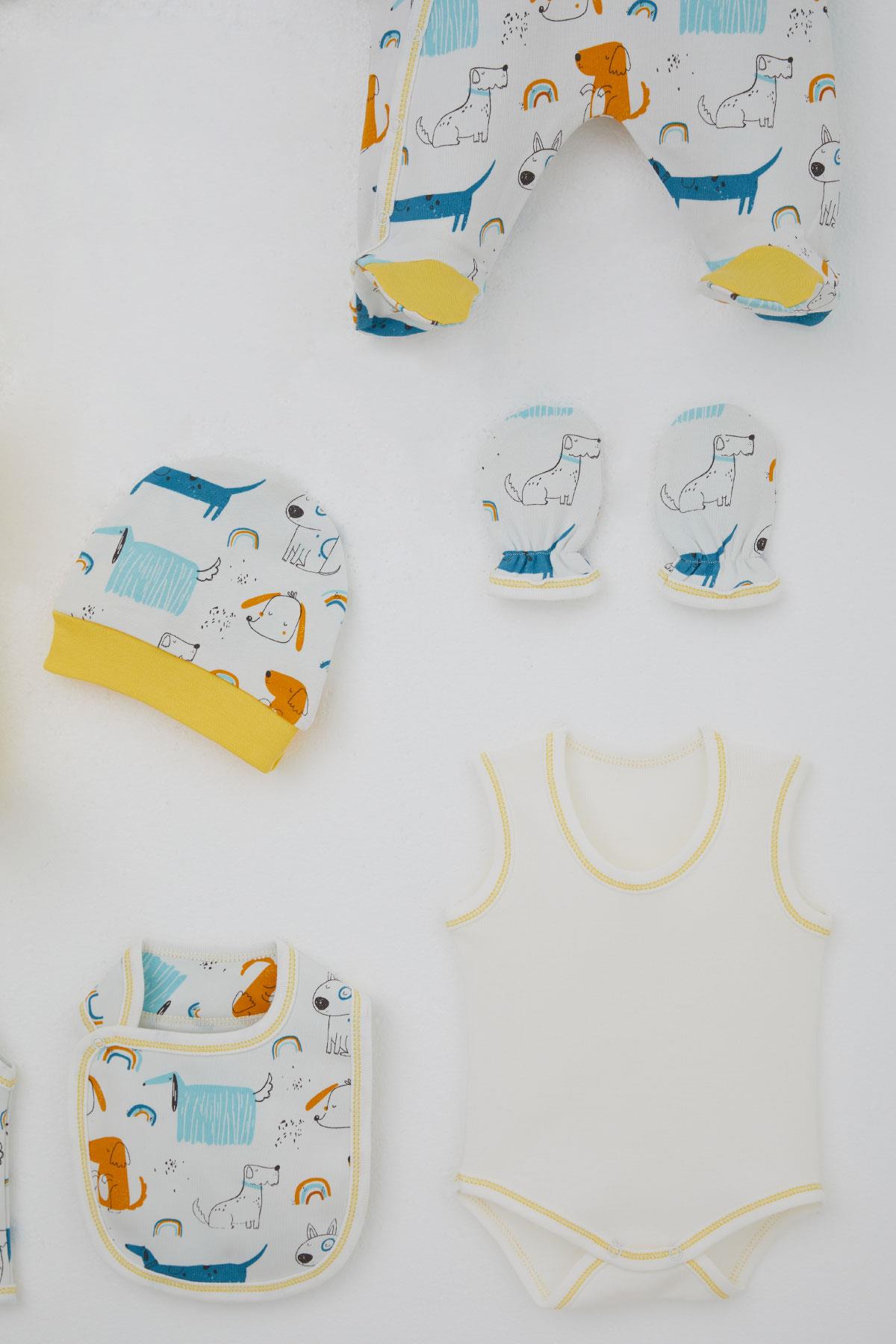 Breeze Erkek Bebek Hastane Çıkışı 8 li Sevimli Köpekçikler Desenli Ekru (0-3 Ay)