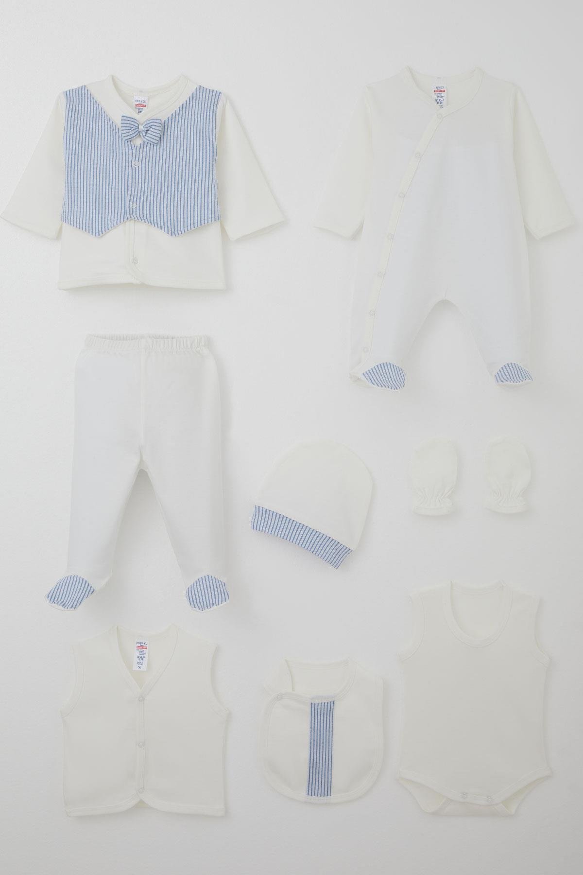 Breeze Erkek Bebek Hastane Çıkışı 8 li Sabit Papyonlu Yelekli Ekru (0-3 Ay)