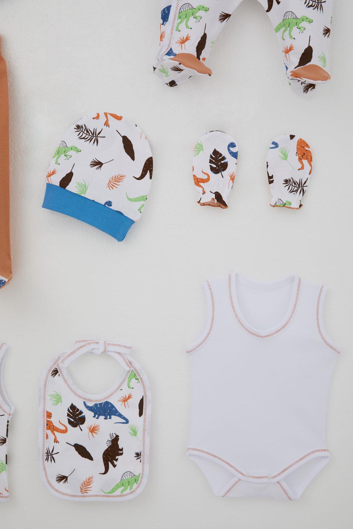 Breeze Erkek Bebek Hastane Çıkışı 8 li Dinozor Krallığı Beyaz (0-3 Ay)