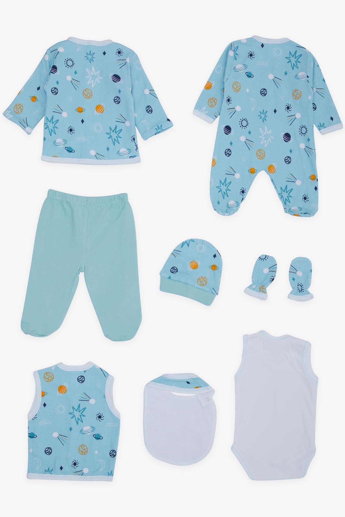 Breeze Erkek Bebek Hastane Çıkışı 8 li Galaksi Temalı Bebe Mavisi (0-3 Ay)