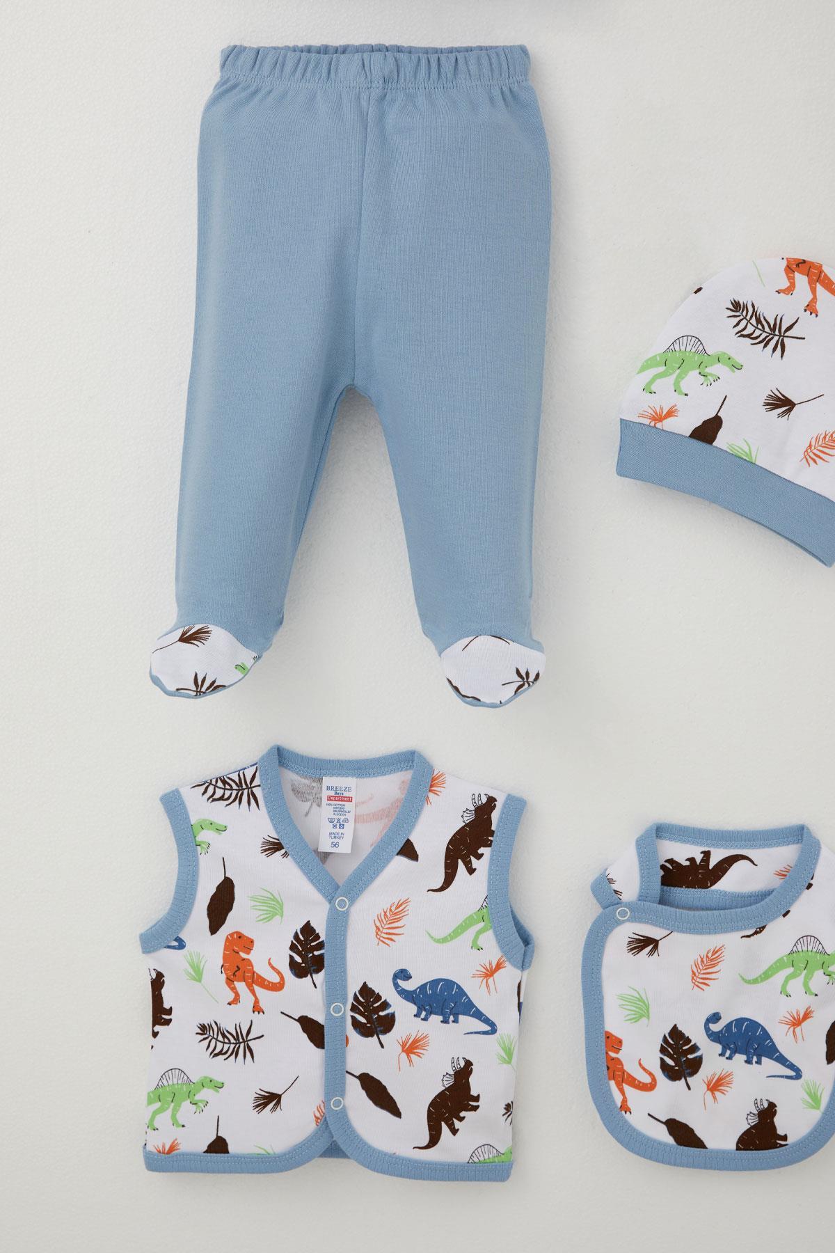 Breeze Erkek Bebek Hastane Çıkışı 8 li Renki Dinozor Desenli Beyaz (0-3 Ay)