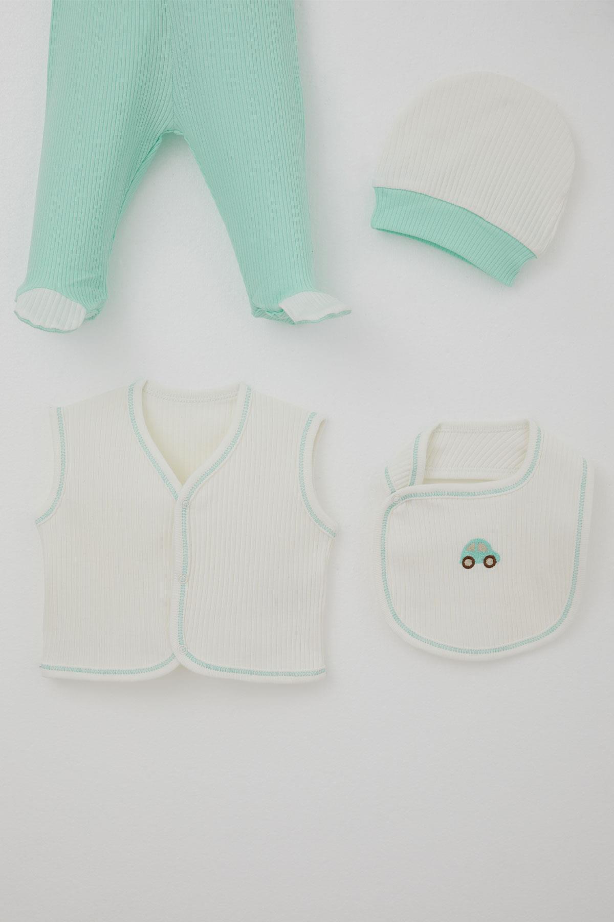 Breeze Erkek Bebek Hastane Çıkışı 8 li Renkli Araba Nakışlı Ekru (0-3 Ay)