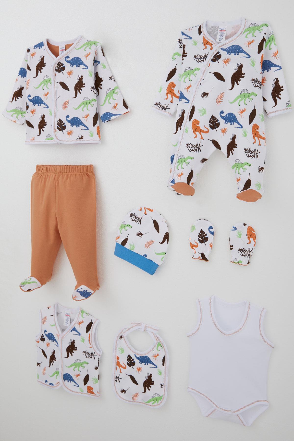 Breeze Erkek Bebek Hastane Çıkışı 8 li Dinozor Krallığı Beyaz (0-3 Ay)