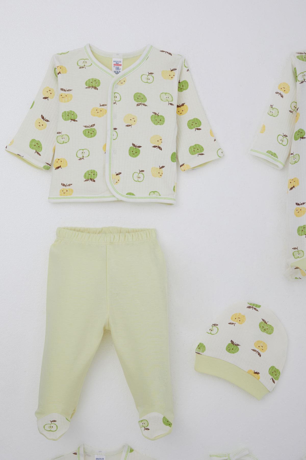 Breeze Erkek Bebek Hastane Çıkışı 8 li Sevimli Minik Elma Desenli Ekru (0-3 Ay)