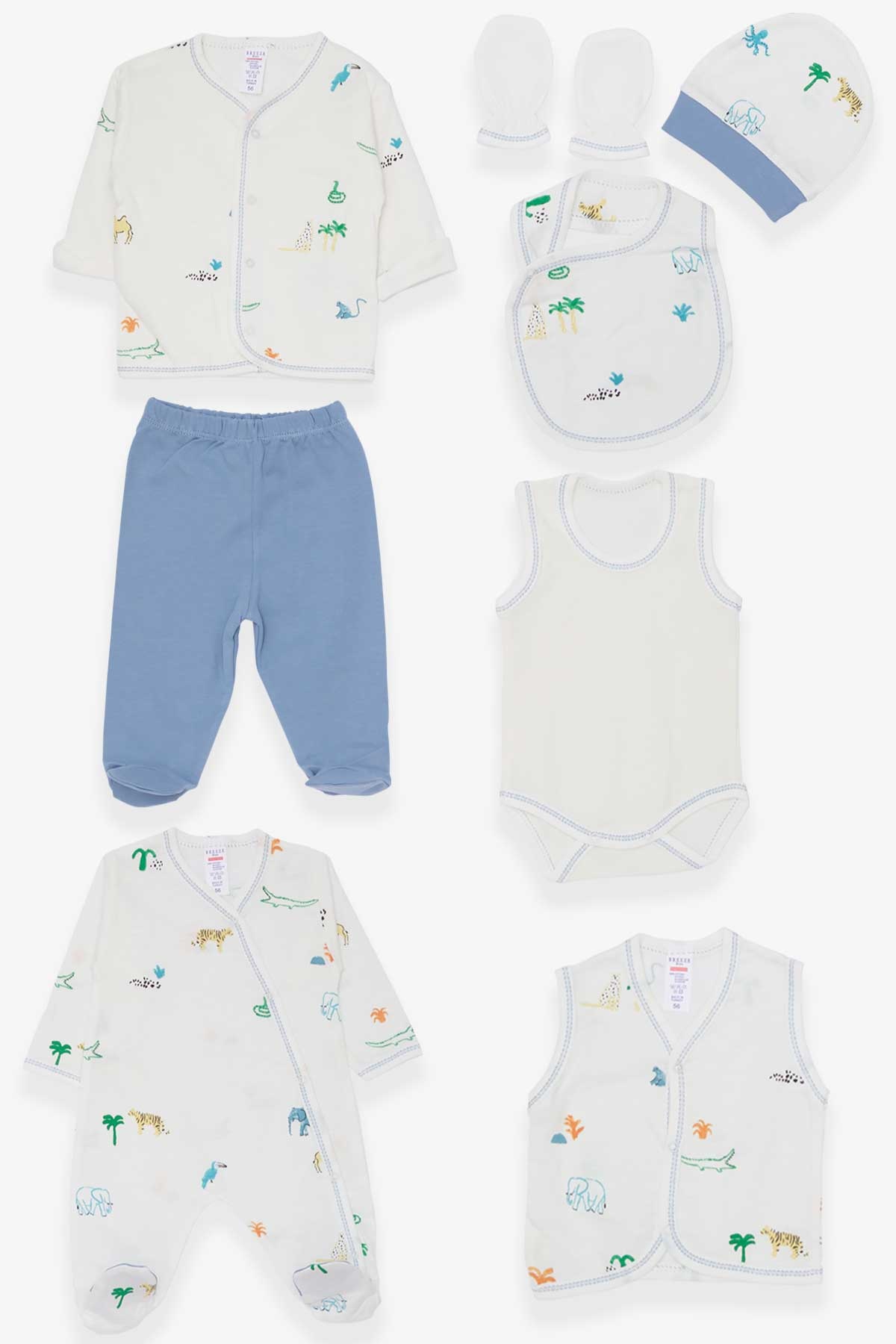 Breeze Erkek Bebek Hastane Çıkışı 8 li Safari Temalı Ekru (0-3 Ay)