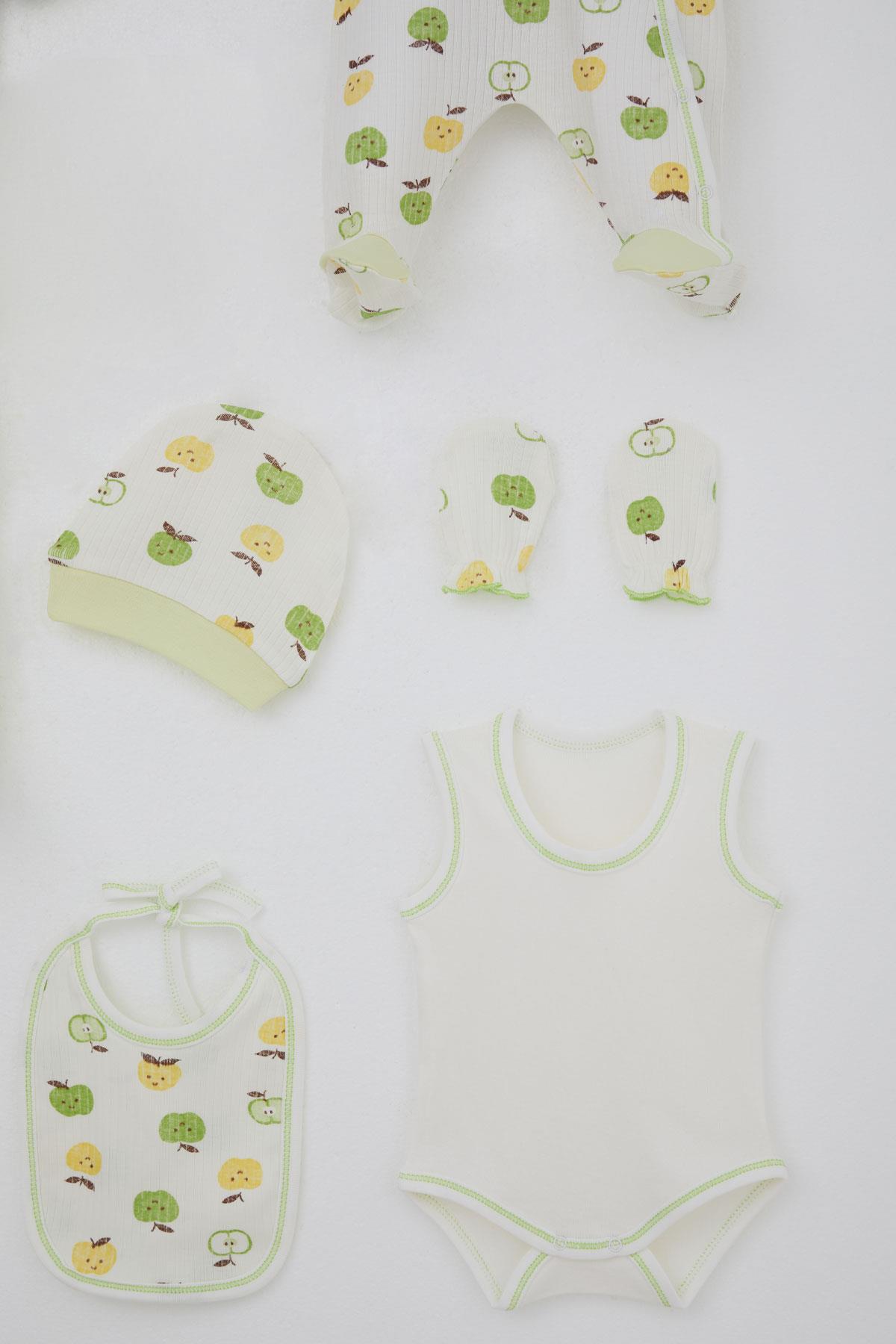 Breeze Erkek Bebek Hastane Çıkışı 8 li Sevimli Minik Elma Desenli Ekru (0-3 Ay)