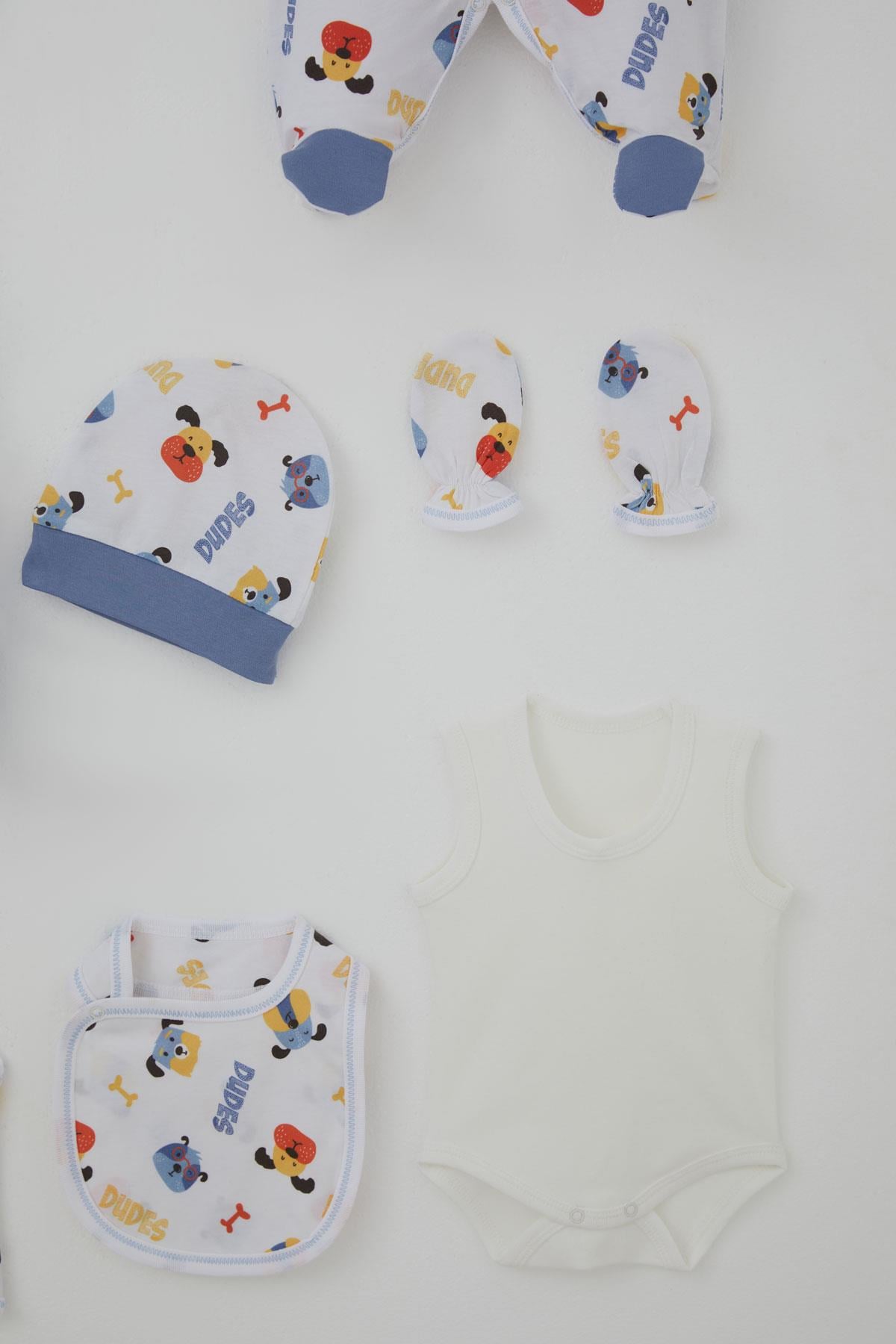 Breeze Erkek Bebek Hastane Çıkışı 8 li Ahbap Köpekçikler Desenli Beyaz (0-3 Ay)