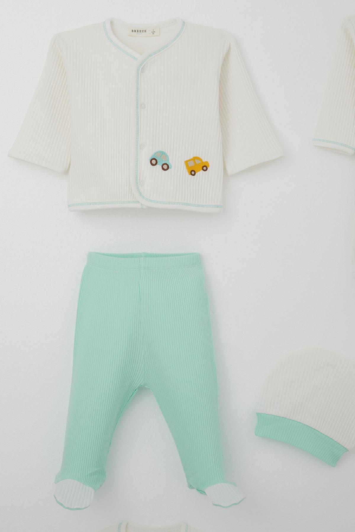 Breeze Erkek Bebek Hastane Çıkışı 8 li Renkli Araba Nakışlı Ekru (0-3 Ay)
