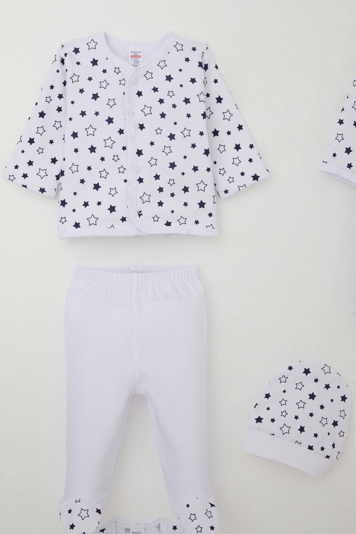 Breeze Erkek Bebek Hastane Çıkışı 8 li Yıldız Desenli Beyaz (0-3 Ay)