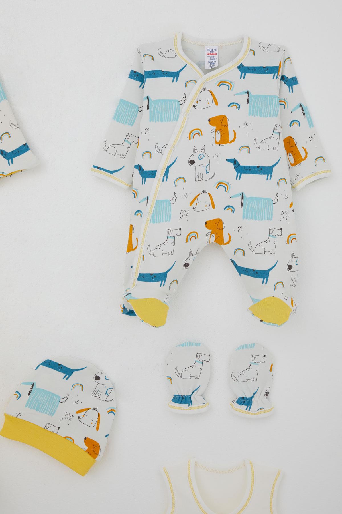 Breeze Erkek Bebek Hastane Çıkışı 8 li Sevimli Köpekçikler Desenli Ekru (0-3 Ay)