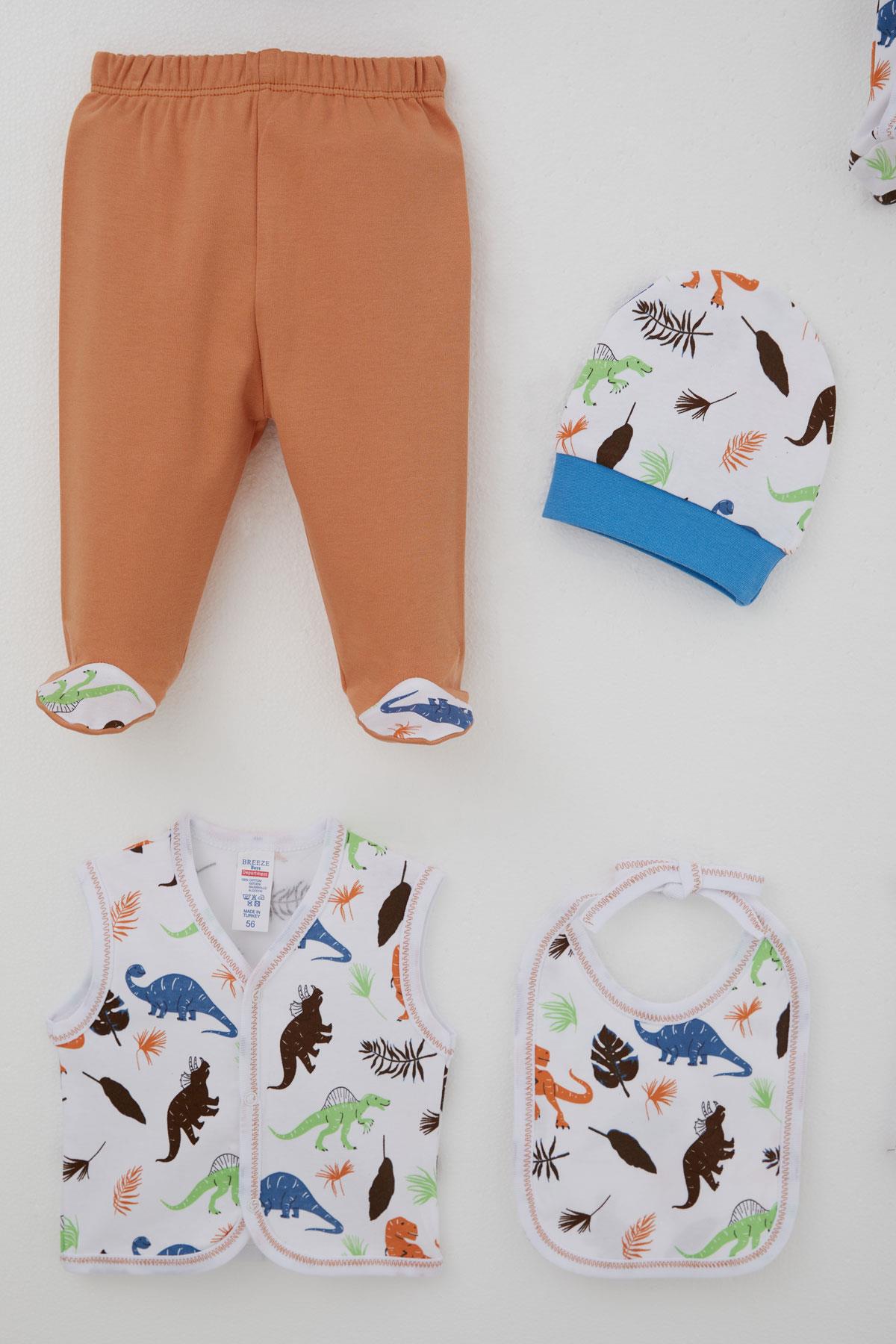 Breeze Erkek Bebek Hastane Çıkışı 8 li Dinozor Krallığı Beyaz (0-3 Ay)