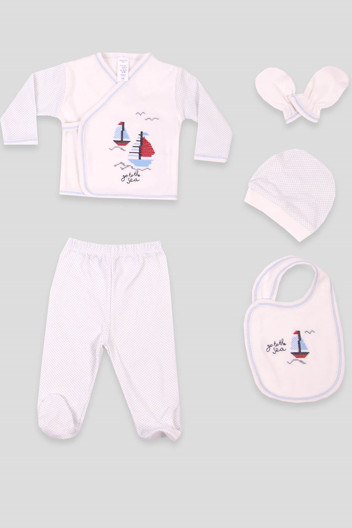 Breeze Erkek Bebek Hastane Çıkışı Kaniviçe Gemi Nakışlı 5 li (0-3 Ay)