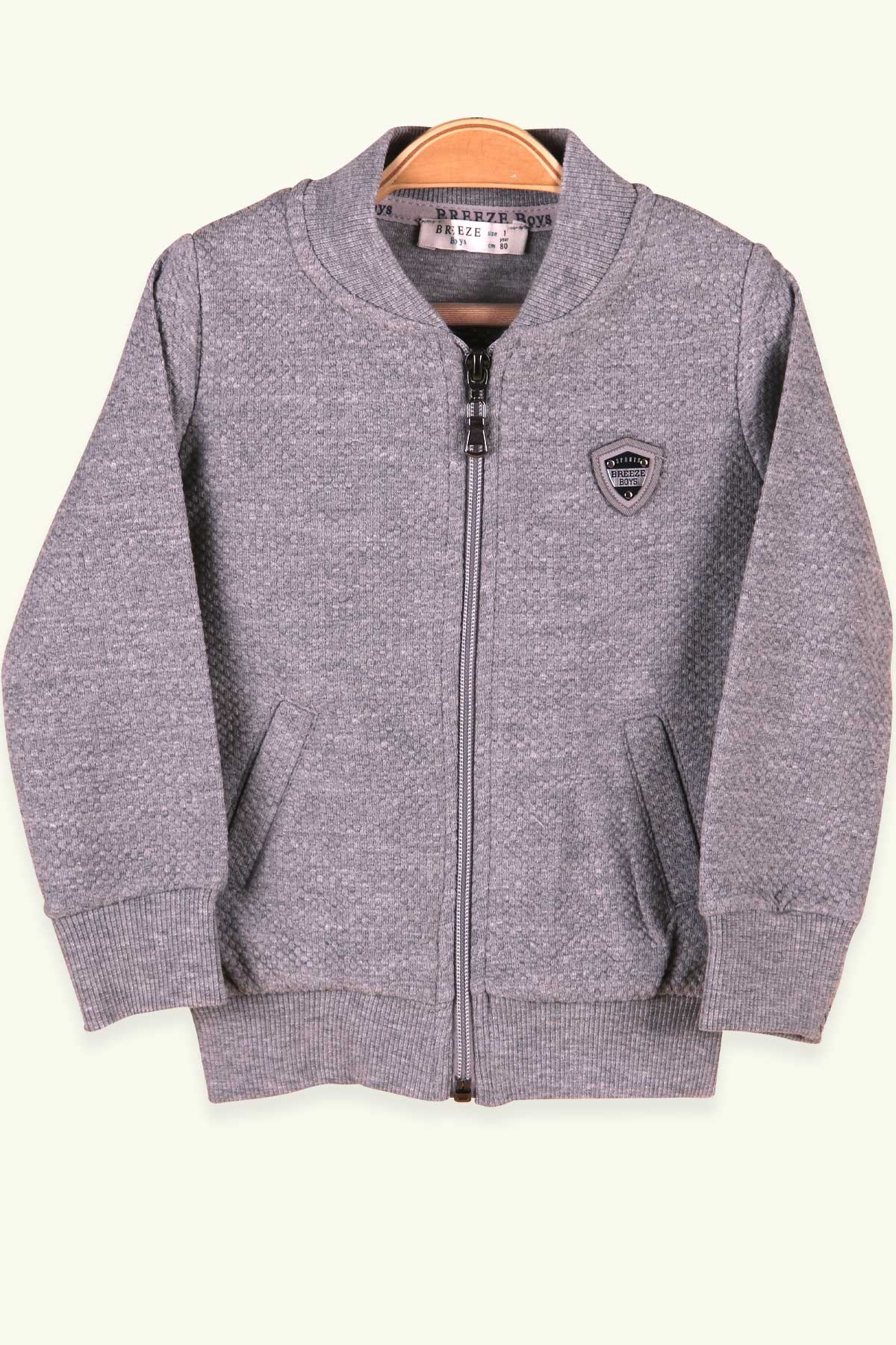 Breeze Erkek Bebek Hırka Armalı Cepli Füme (9 Ay-3 Yaş)