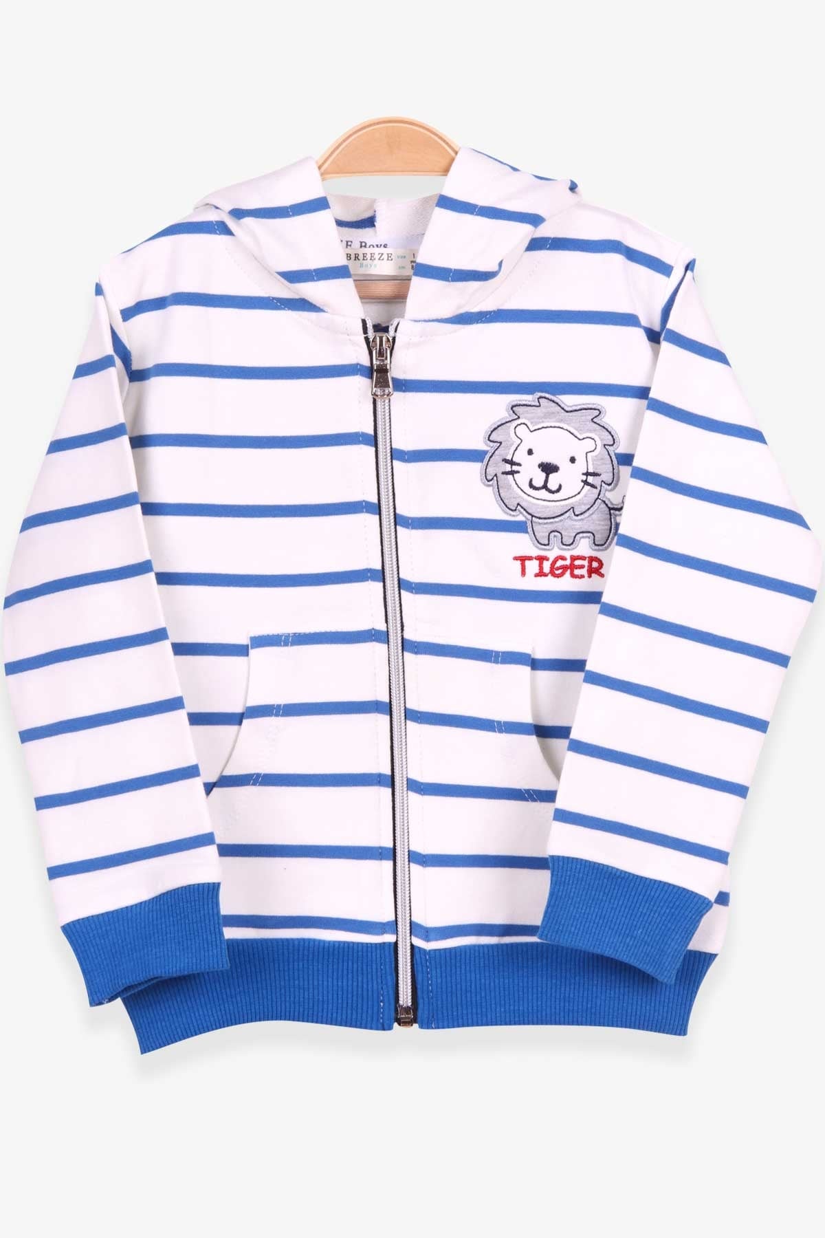 Breeze Erkek Bebek Hırka Çizgili Aslan Nakışlı Ekru (9 Ay-3 Yaş)