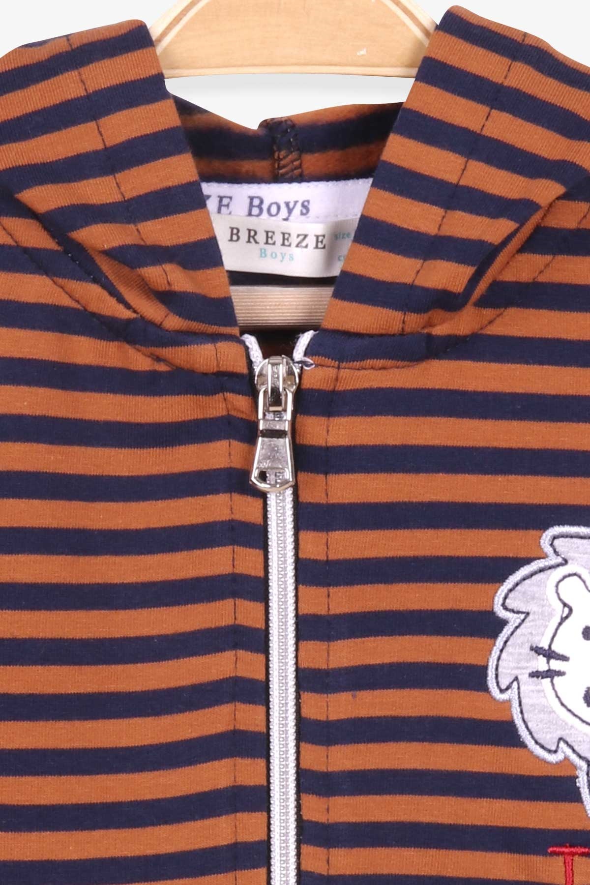 Breeze Erkek Bebek Hırka Çizgili Aslan Nakışlı Kahverengi (9 Ay-3 Yaş)