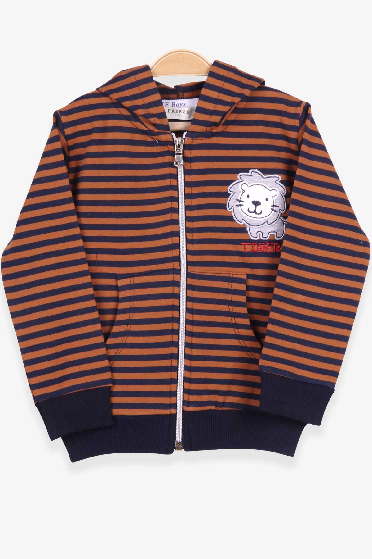 Breeze Erkek Bebek Hırka Çizgili Aslan Nakışlı Kahverengi (9 Ay-3 Yaş)