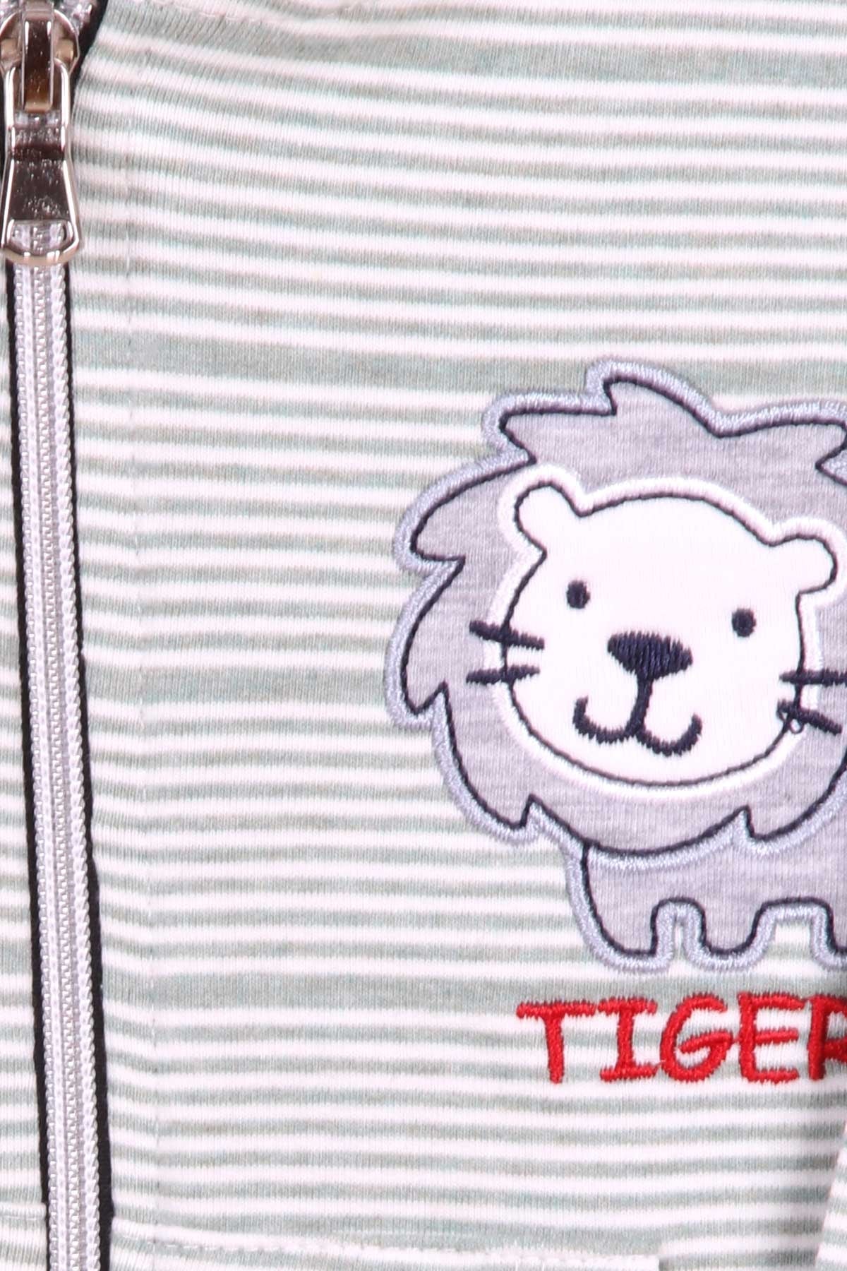 Breeze Erkek Bebek Hırka Çizgili Aslan Nakışlı Mint Yeşili (9 Ay-3 Yaş)