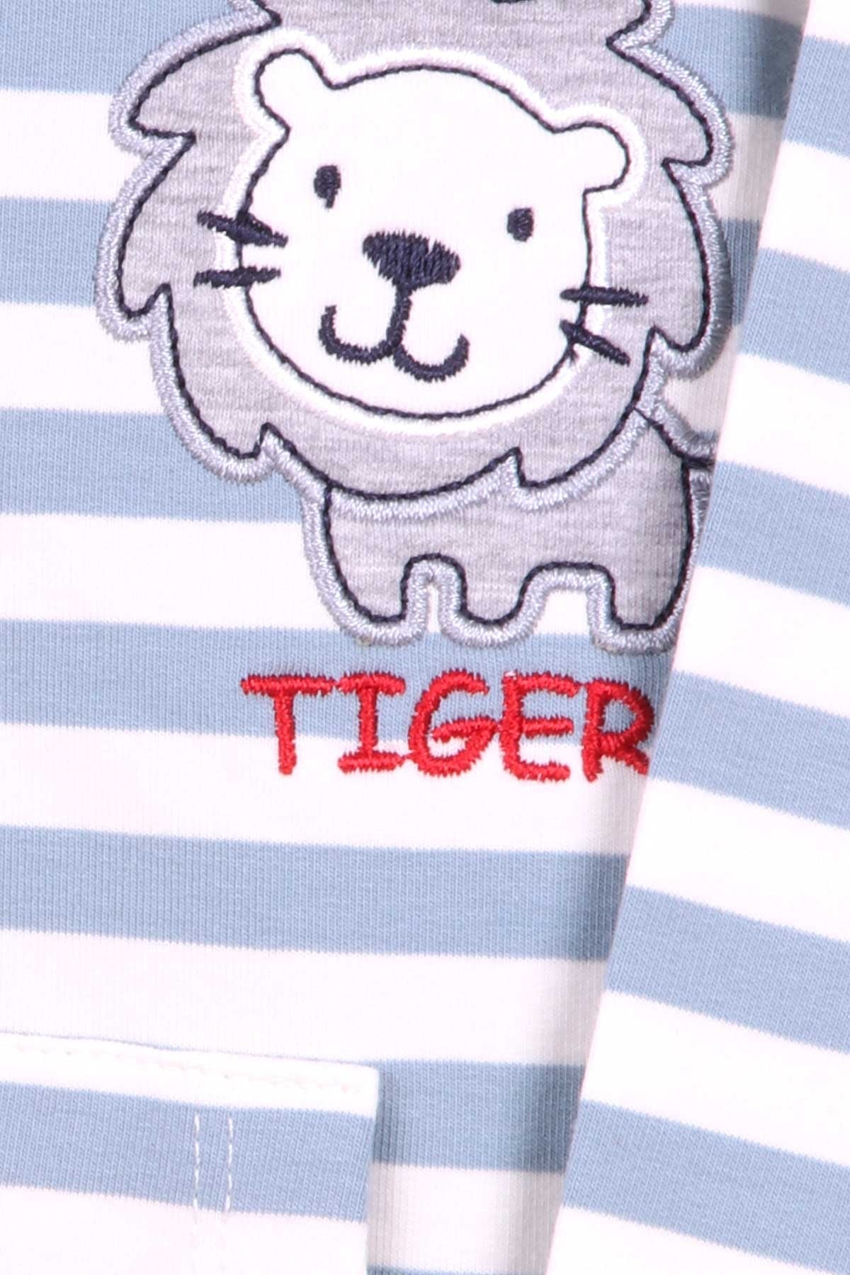 Breeze Erkek Bebek Hırka Çizgili Aslan Nakışlı Açık Mavi (9 Ay-3 Yaş)