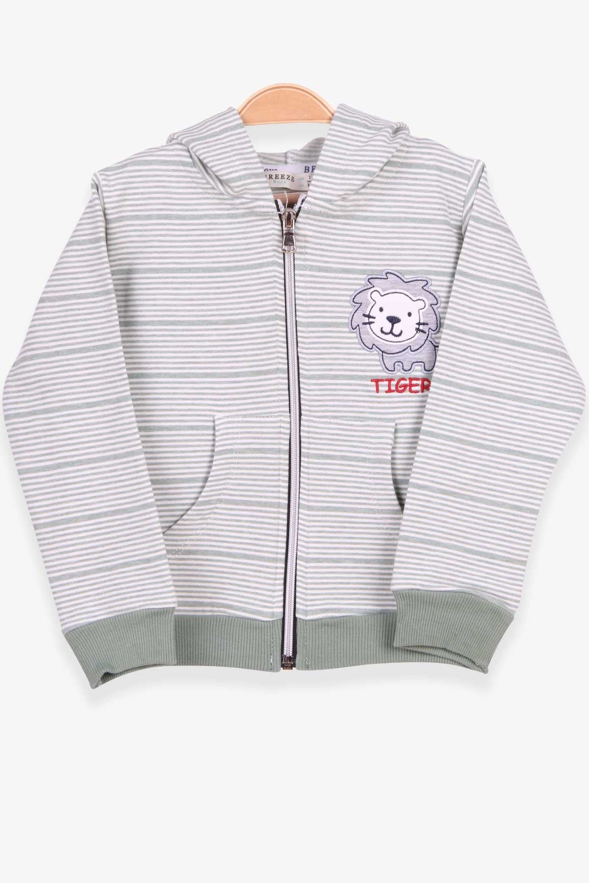 Breeze Erkek Bebek Hırka Çizgili Aslan Nakışlı Mint Yeşili (9 Ay-3 Yaş)
