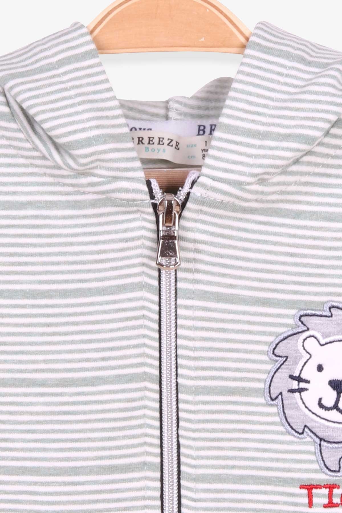 Breeze Erkek Bebek Hırka Çizgili Aslan Nakışlı Mint Yeşili (9 Ay-3 Yaş)