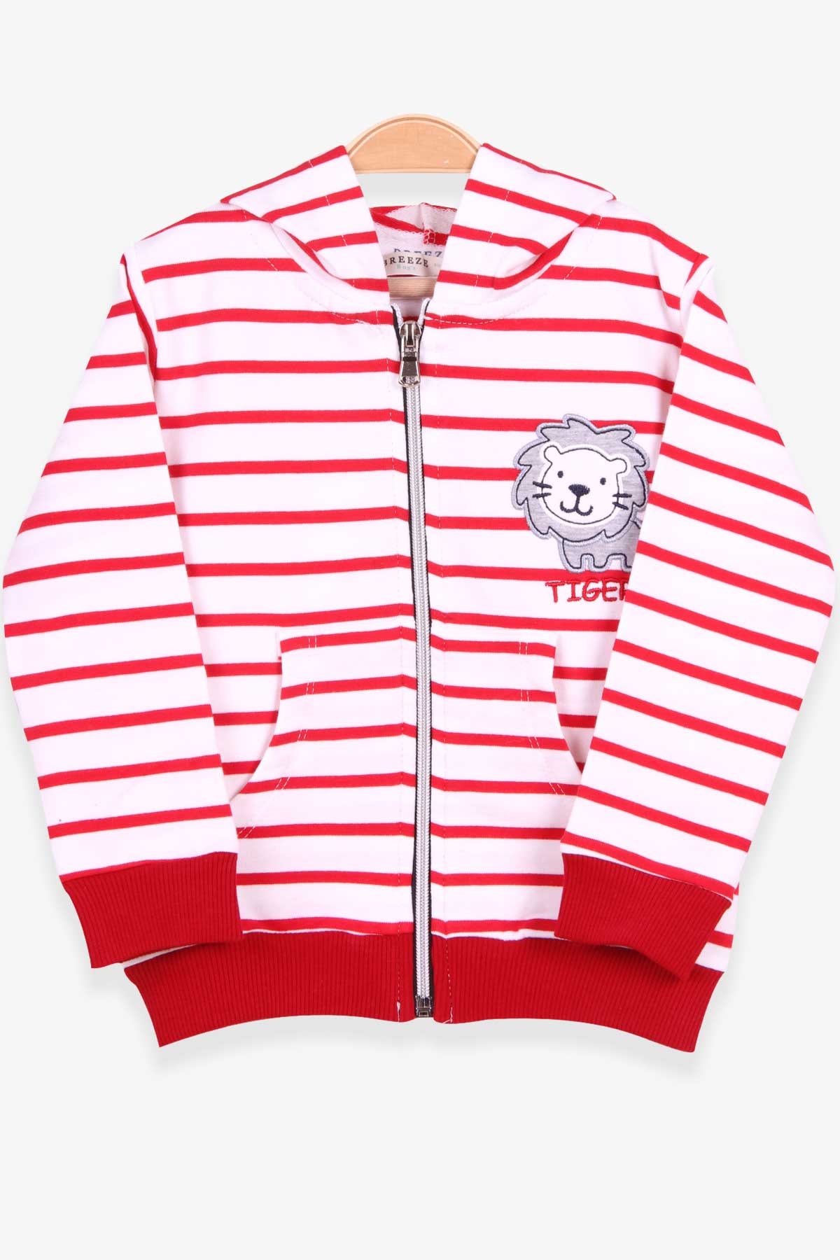 Breeze Erkek Bebek Hırka Çizgili Aslan Nakışlı Beyaz (9 Ay-3 Yaş)