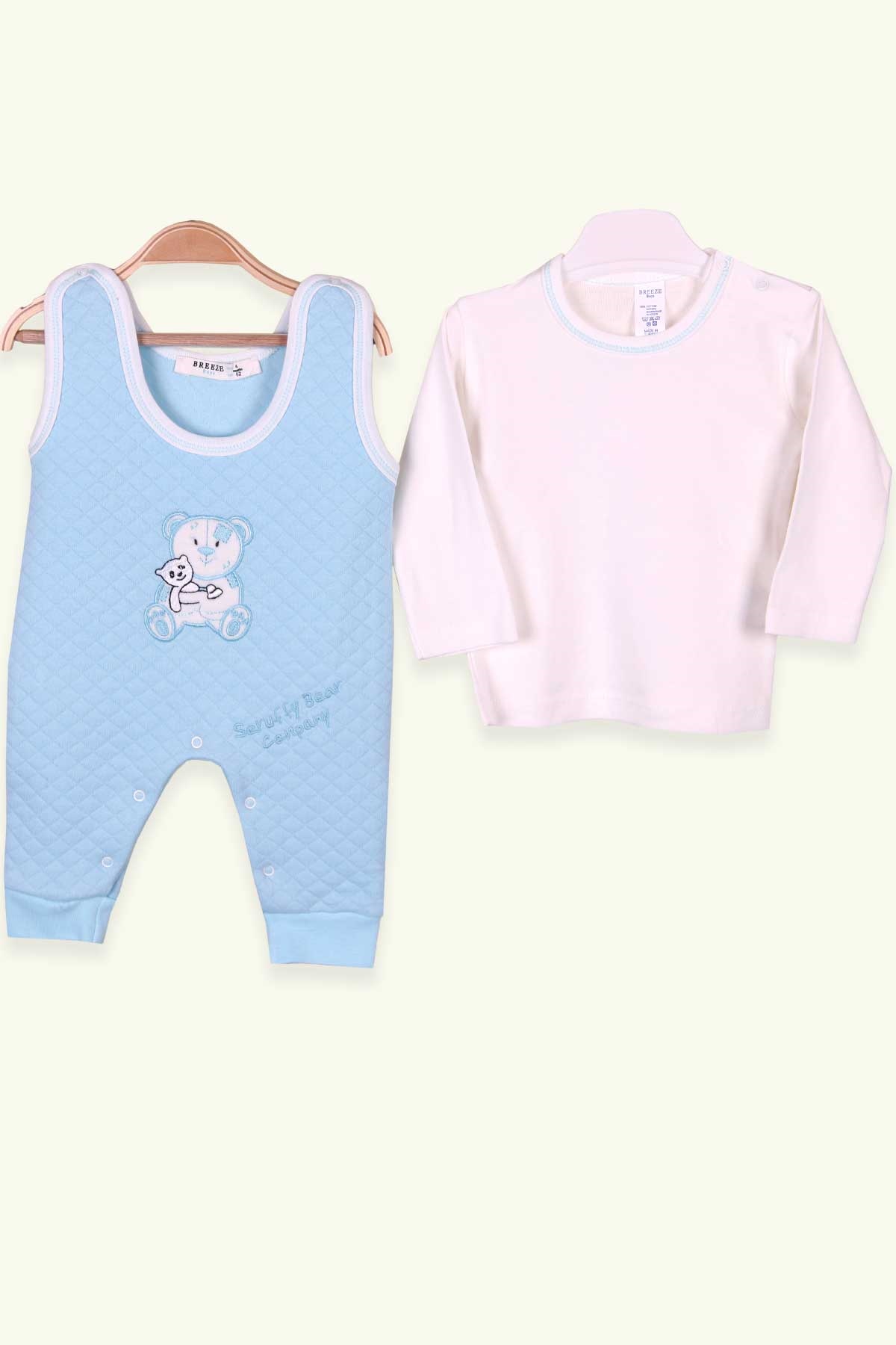 Breeze Erkek Bebek Jile Tulum Tişörtlü Ayıcıklı Bebe Mavisi (4 Ay-6 Ay)